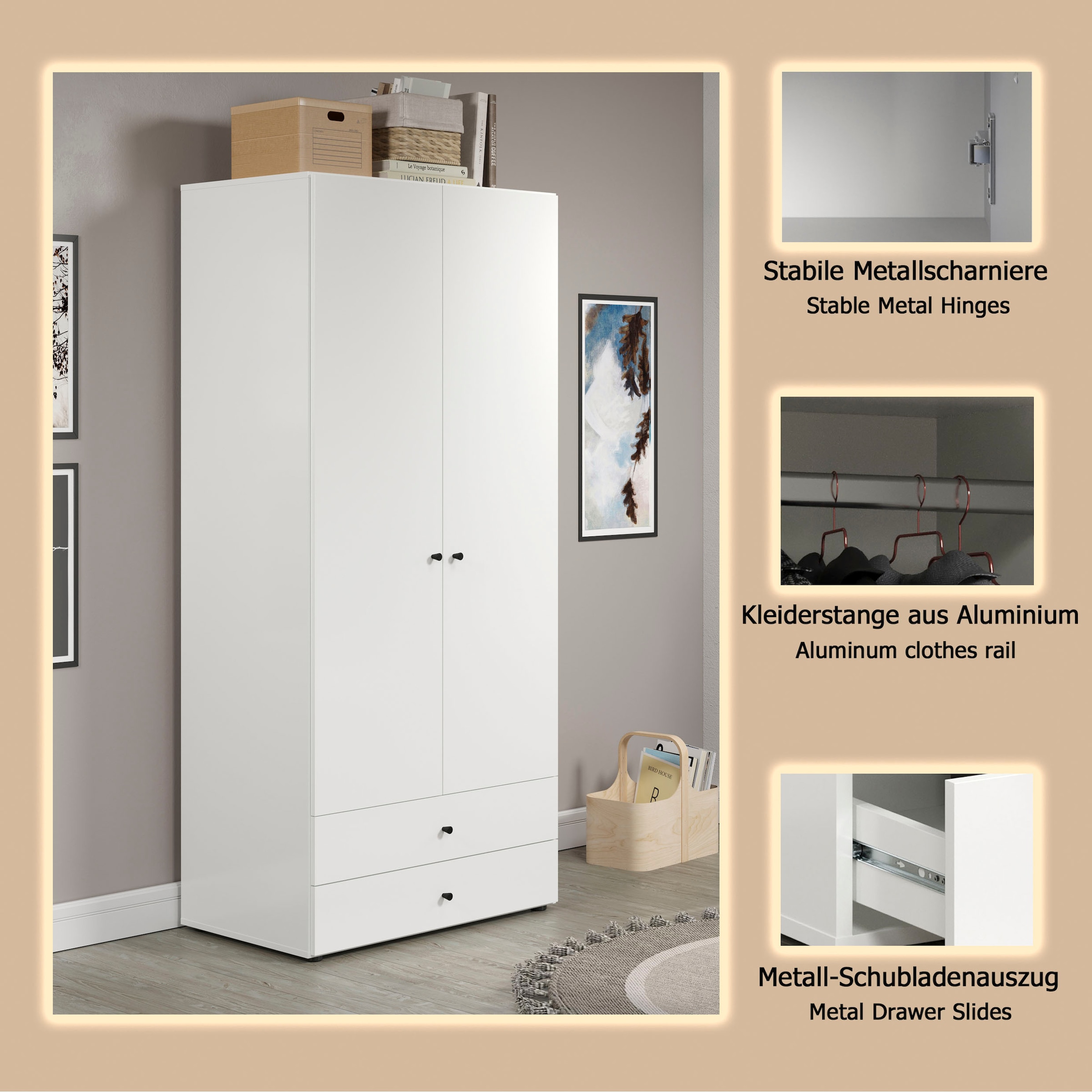 INOSIGN Kleiderschrank »Jersey Schlafzimmerschrank Garderobe Bestseller Schrank«, (1 St., Drehtürenschrank mit modernen Griffen Otto´s Choice), Drehtürenschrank mit 2 Schubladen - (B/T/H) 81/51/176 cm