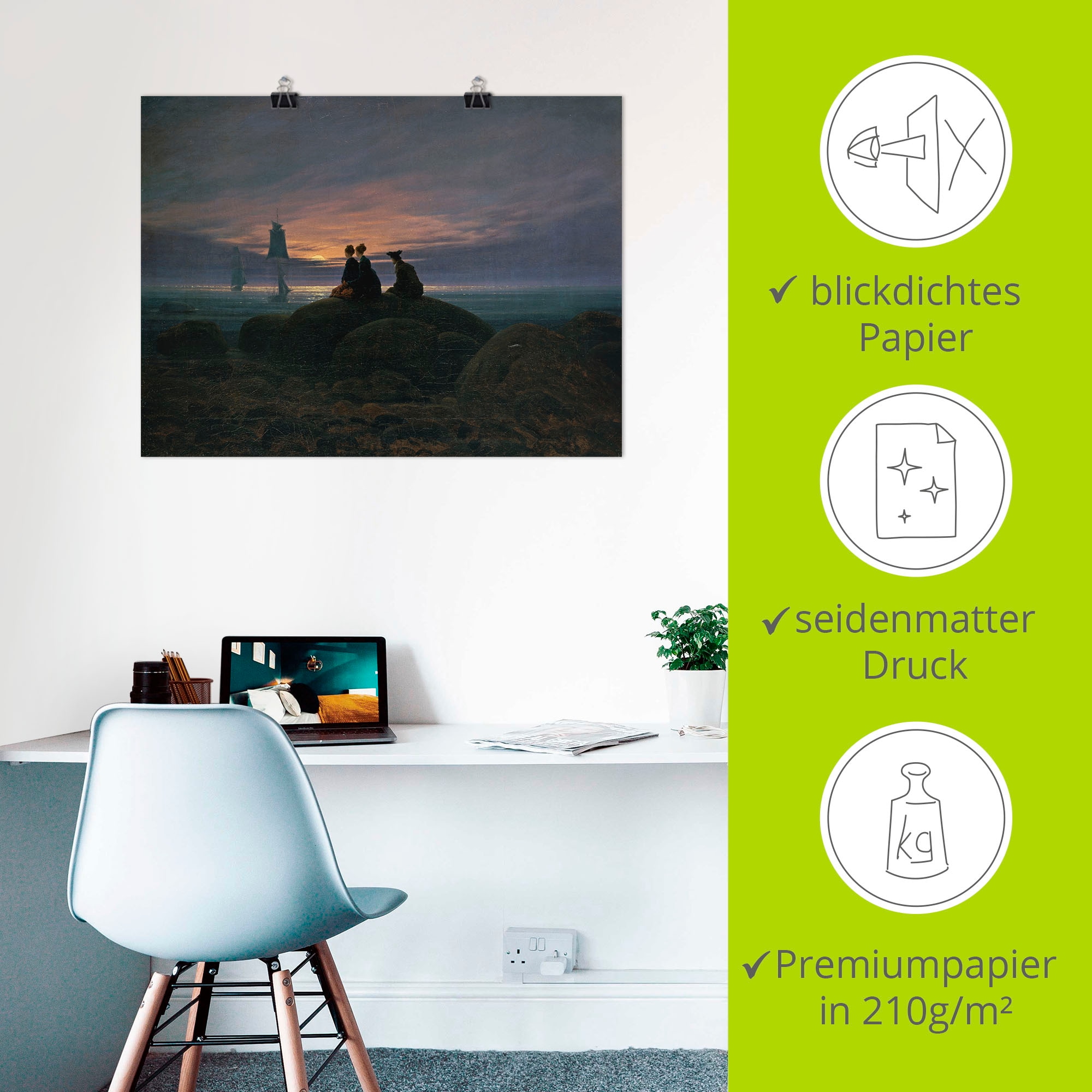 Artland Kunstdruck »Mondaufgang am Meer Pendant«, Gewässer, (1 St.), als Leinwandbild, Wandaufkleber oder Poster in versch. Grössen