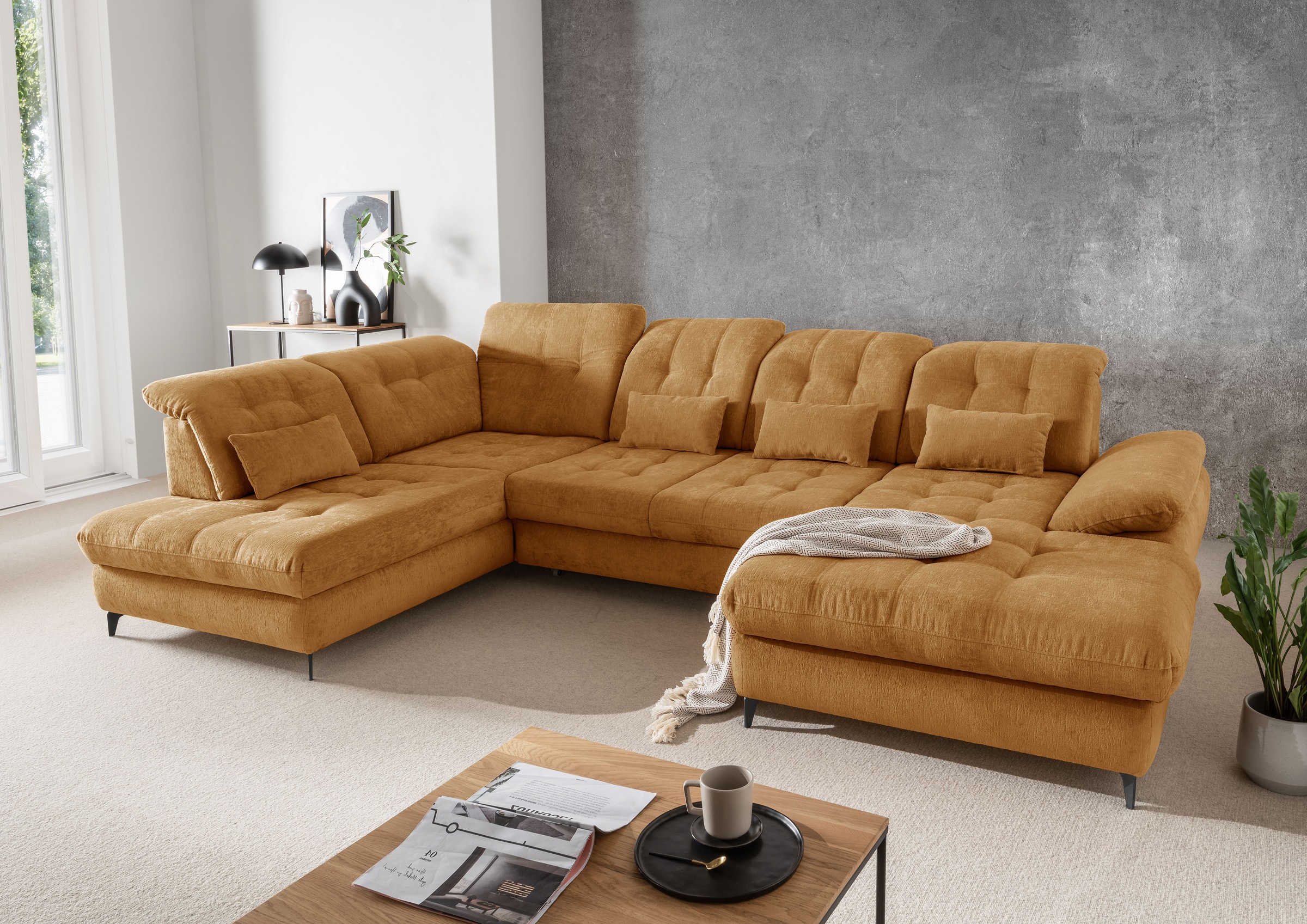 Home affaire Ecksofa "Lazio modern & bequem, Breite 358cm, U-Form, tolle Detailverarbeitung" inkl. Bettkasten, Bettfunktion, Kopfteil-, Sitztiefenverstellung