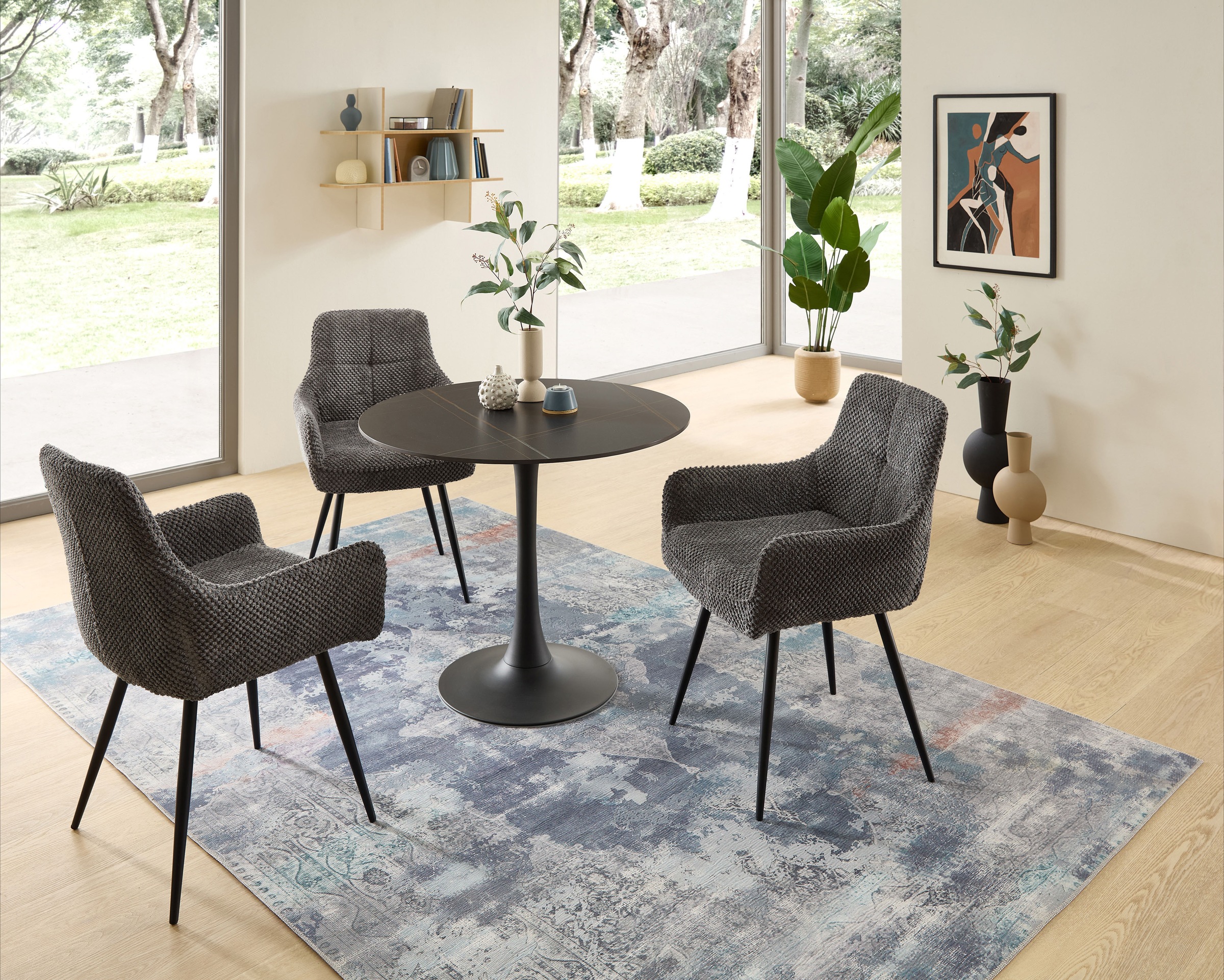Stolkom Esstisch »Josh Esszimmertisch rund Keramik, marmoriert, BxH 90x75 cm«, Keramikoberfläche marmoriert, Wahlweise in weiss, grau oder schwarz
