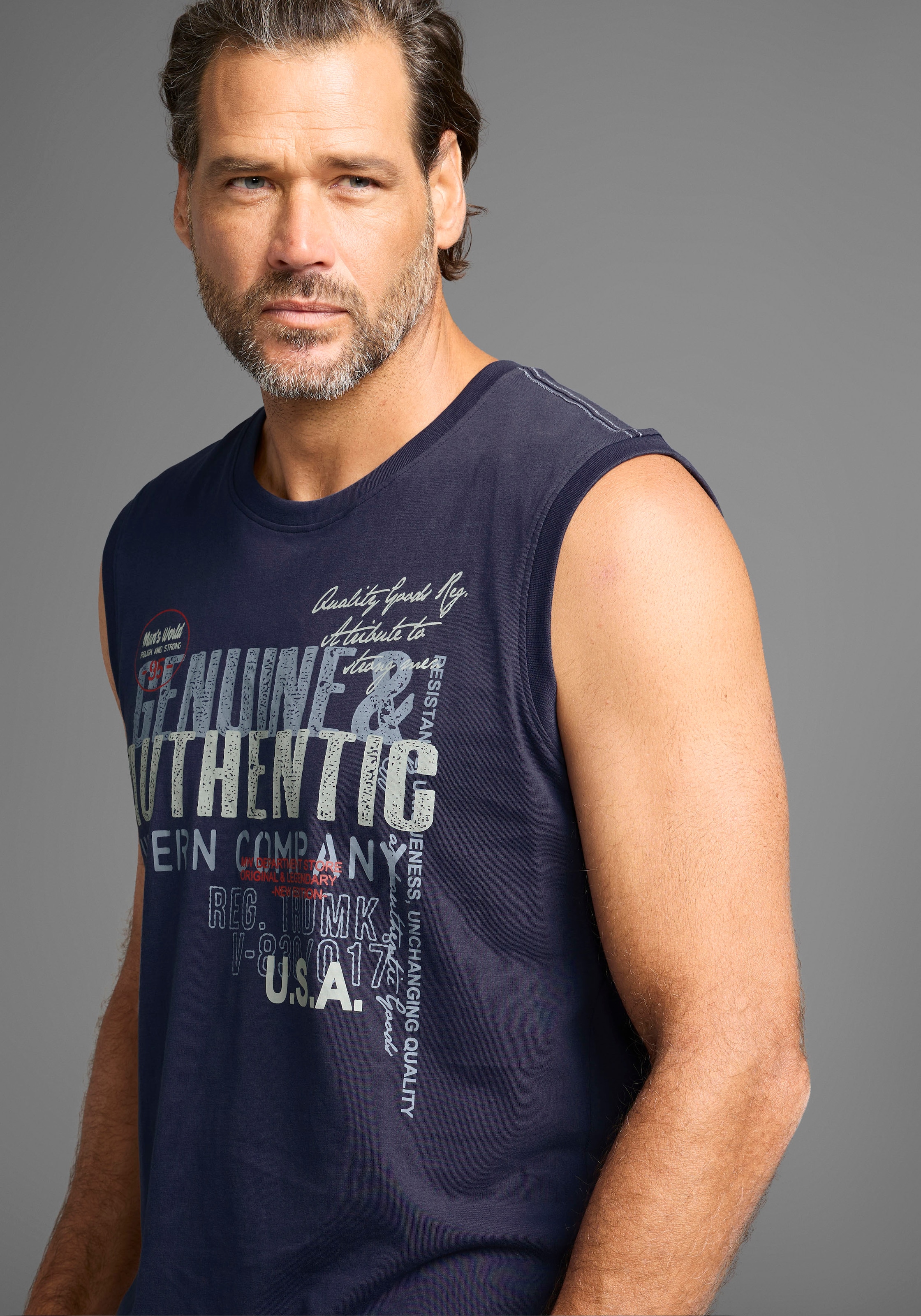 Man's World Muscleshirt, ohne Ärmel, bedruckt, Rundhalsausschnitt, aus Baumwolle