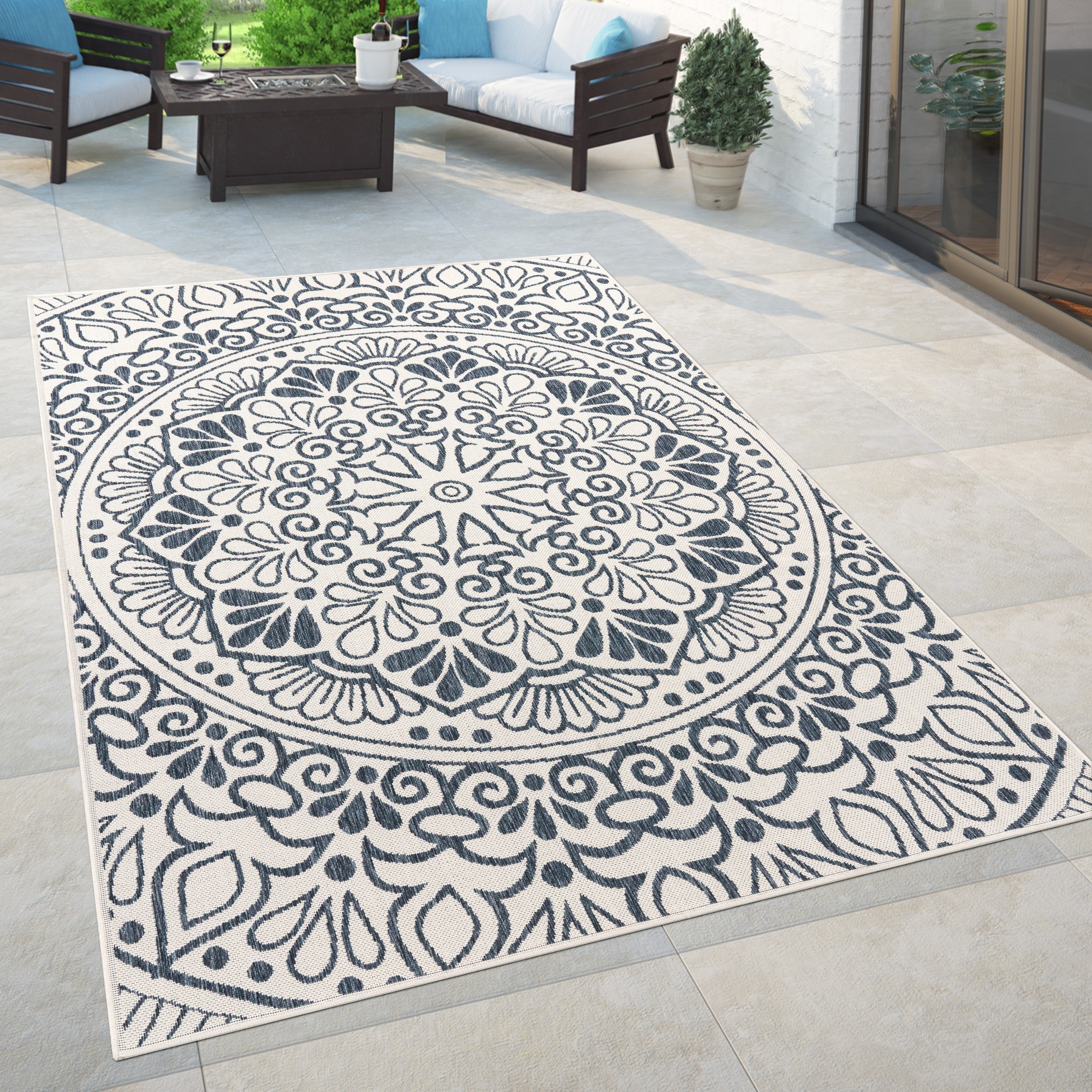 Paco Home Teppich »Coco 205«, rechteckig, 4 mm Höhe, Flachgewebe, Paisley Muster, In- und Outdoor geeignet