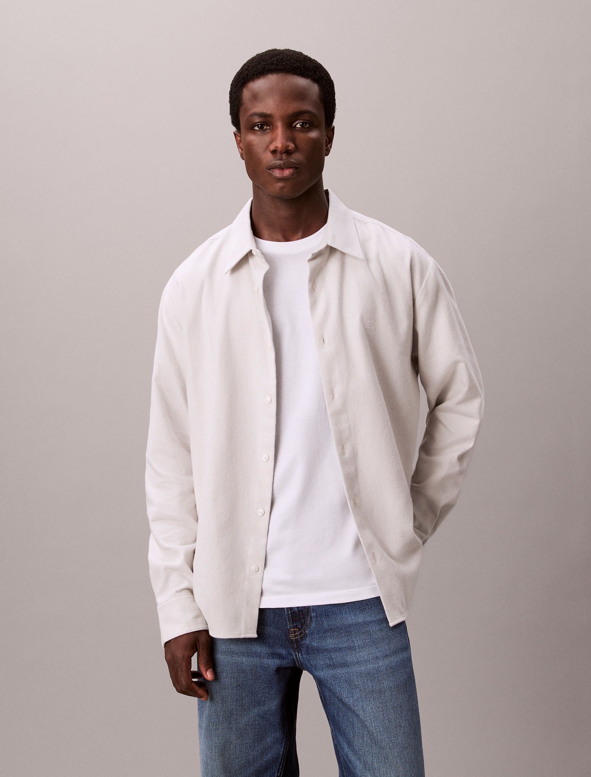 Calvin Klein Flanellhemd »LS MELANGE FLANNEL EASY SHIRT« Mit Rundhalsausschnitt, regular fit
