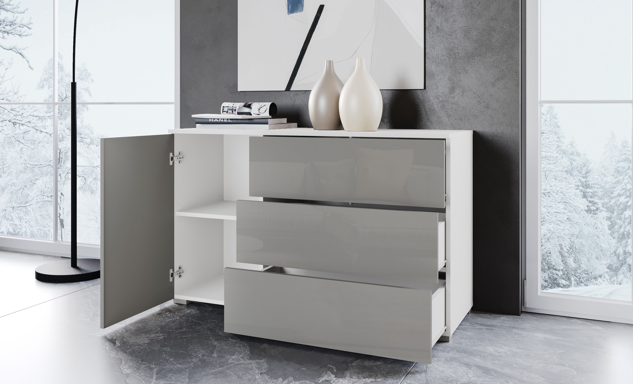 OTTO home Sideboard "PARIS" 1 Stk. tlg. Moderne 110cm breite grifflose Kommode, vielseitig einsetzbar