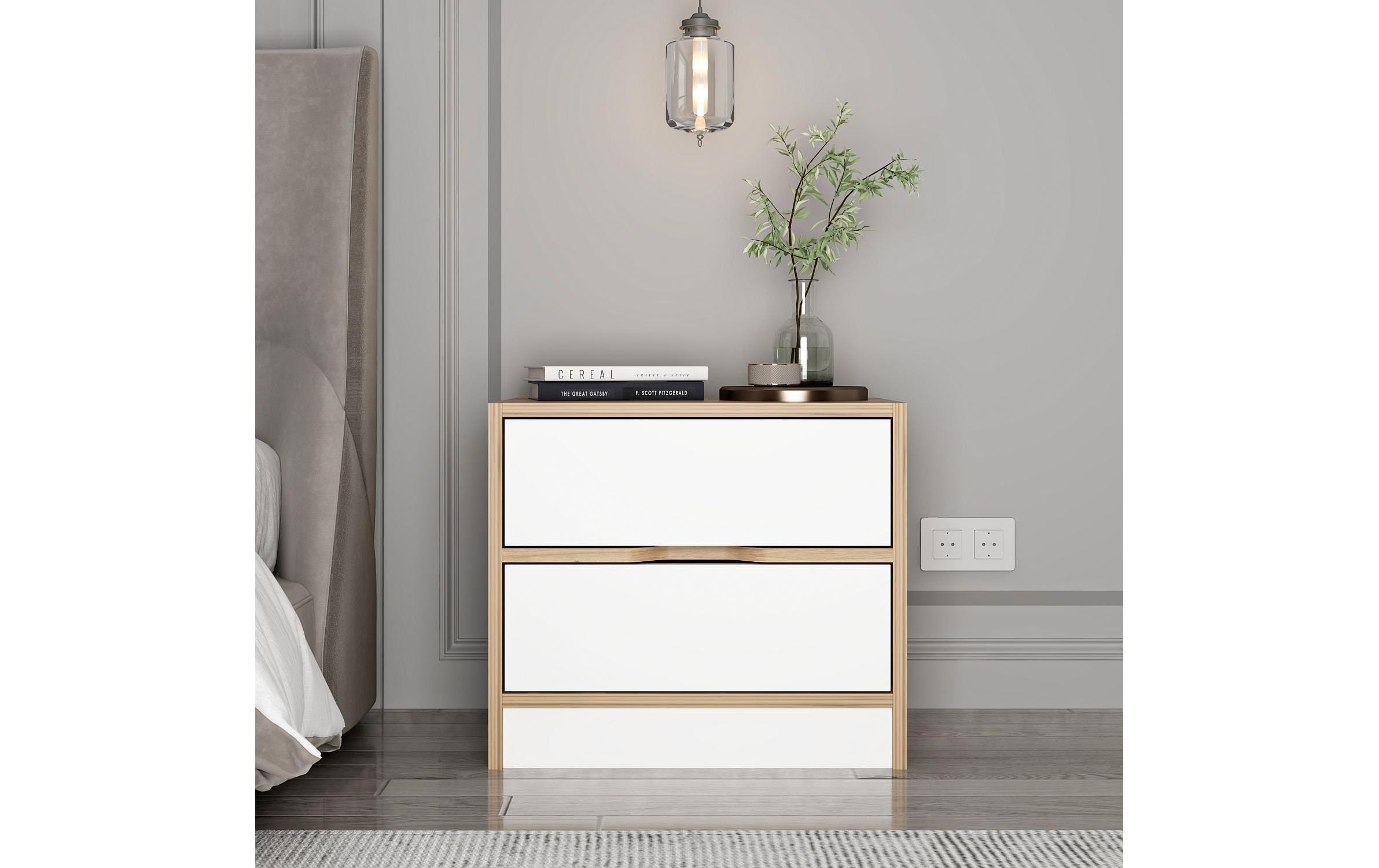 Nachttisch »Woody Fashion Elina 54 x 40 x 47 cm, Weiss/Braun«