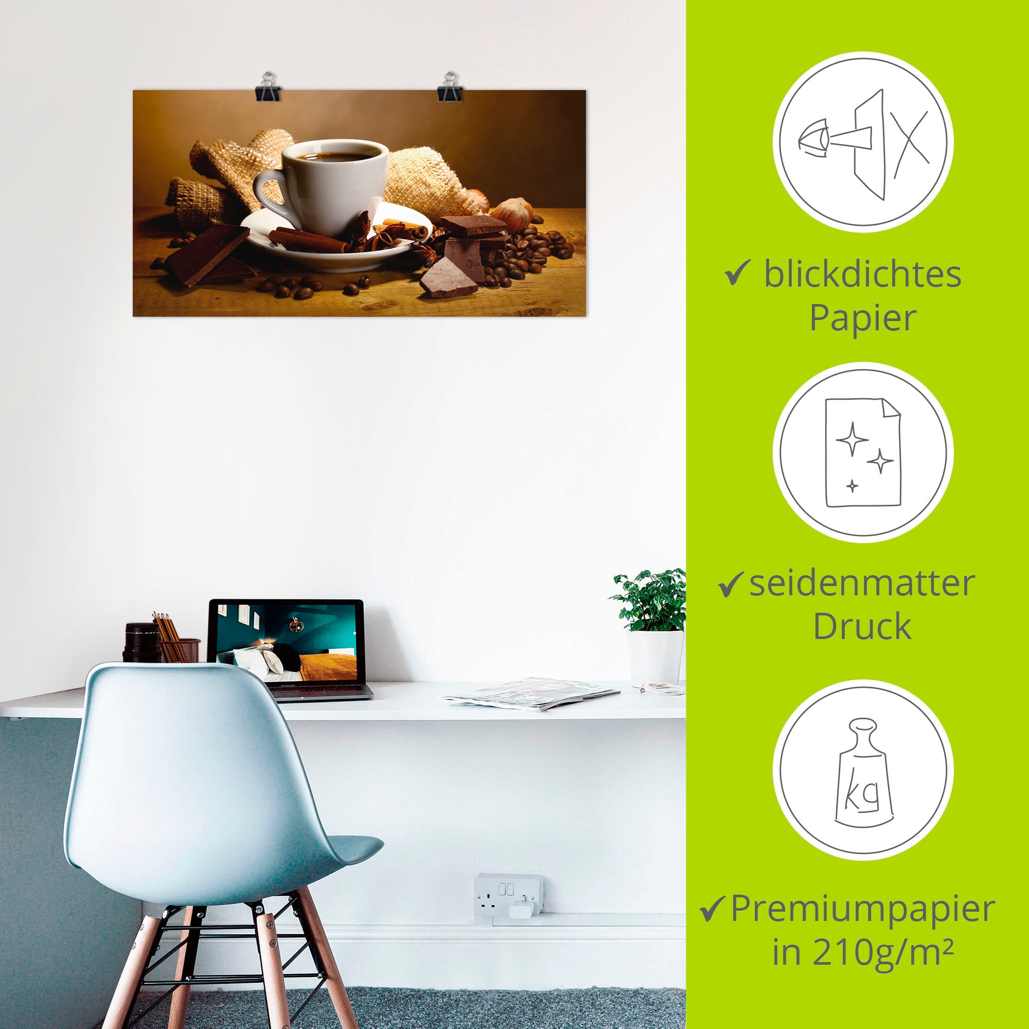 Artland Wandbild »Kaffeetasse Zimtstange Nüsse Schokolade«, Getränke, (1 St.), als Leinwandbild, Poster, Wandaufkleber in verschied. Grössen
