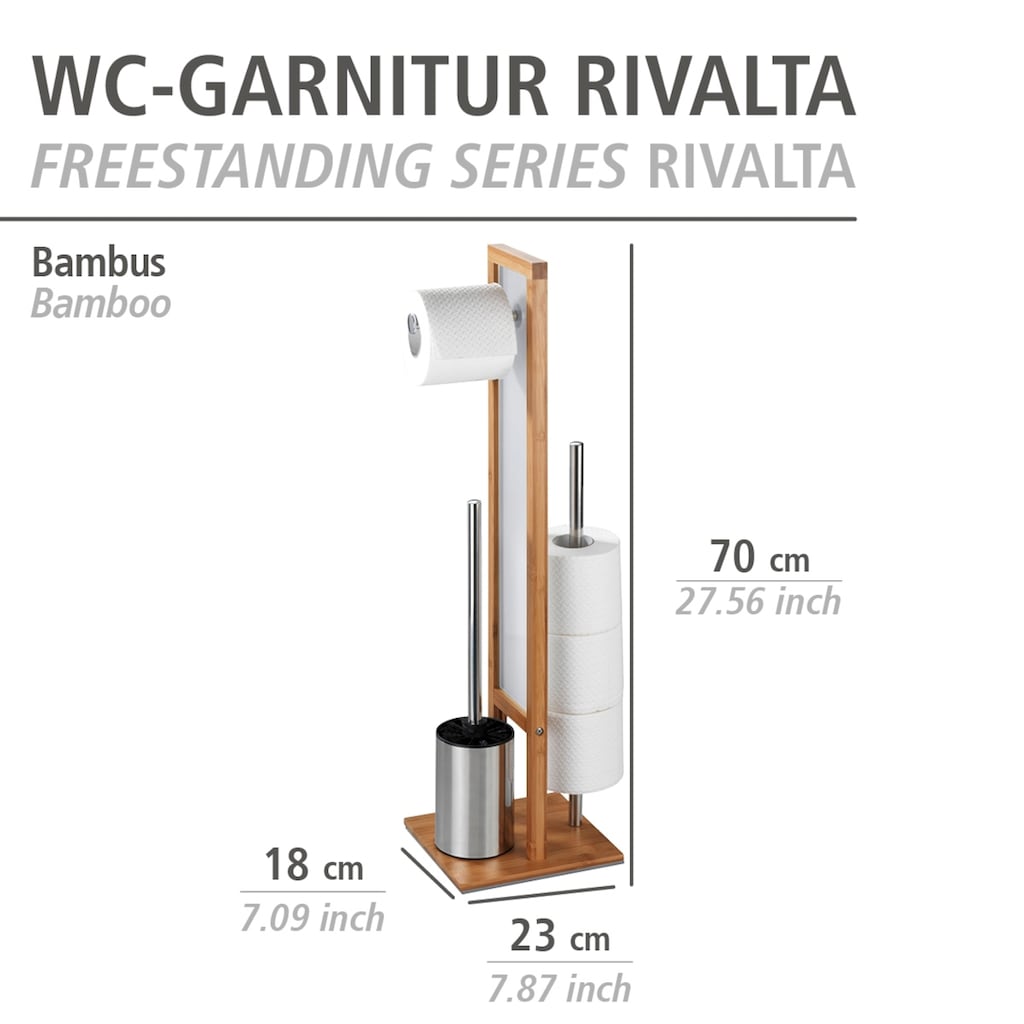 WENKO WC-Garnitur »Rivalta«, 1 St., aus Bambus-Polyester-Polypropylen, integrierter Toilettenpapierhalter und WC-Bürstenhalter