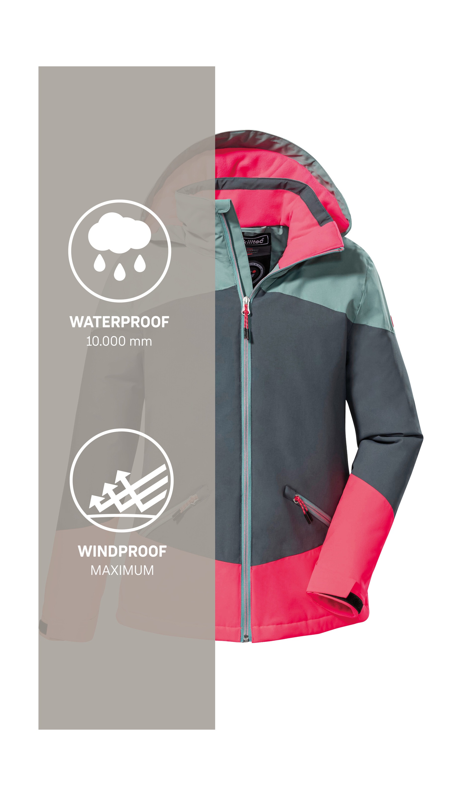Killtec Outdoorjacke »KOW 195 GRLS JCKT«, Wasserdichte Winterjacke mit Colourblock, verstellbaren Details