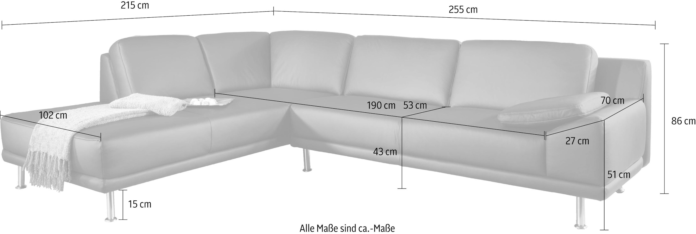 PLACES OF STYLE Ecksofa »Lisa L-Form«, mit Chrom Füssen