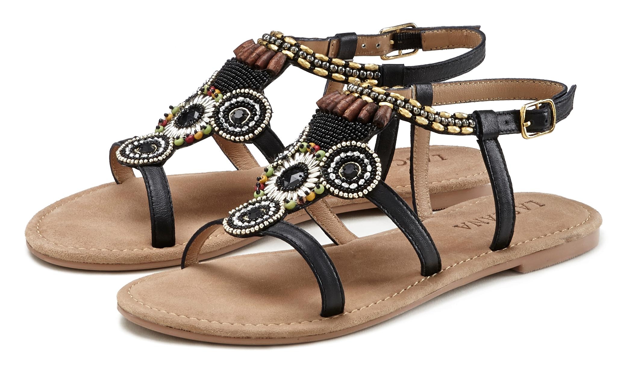 Riemchensandalen in Schwarz mit Glitzer Details