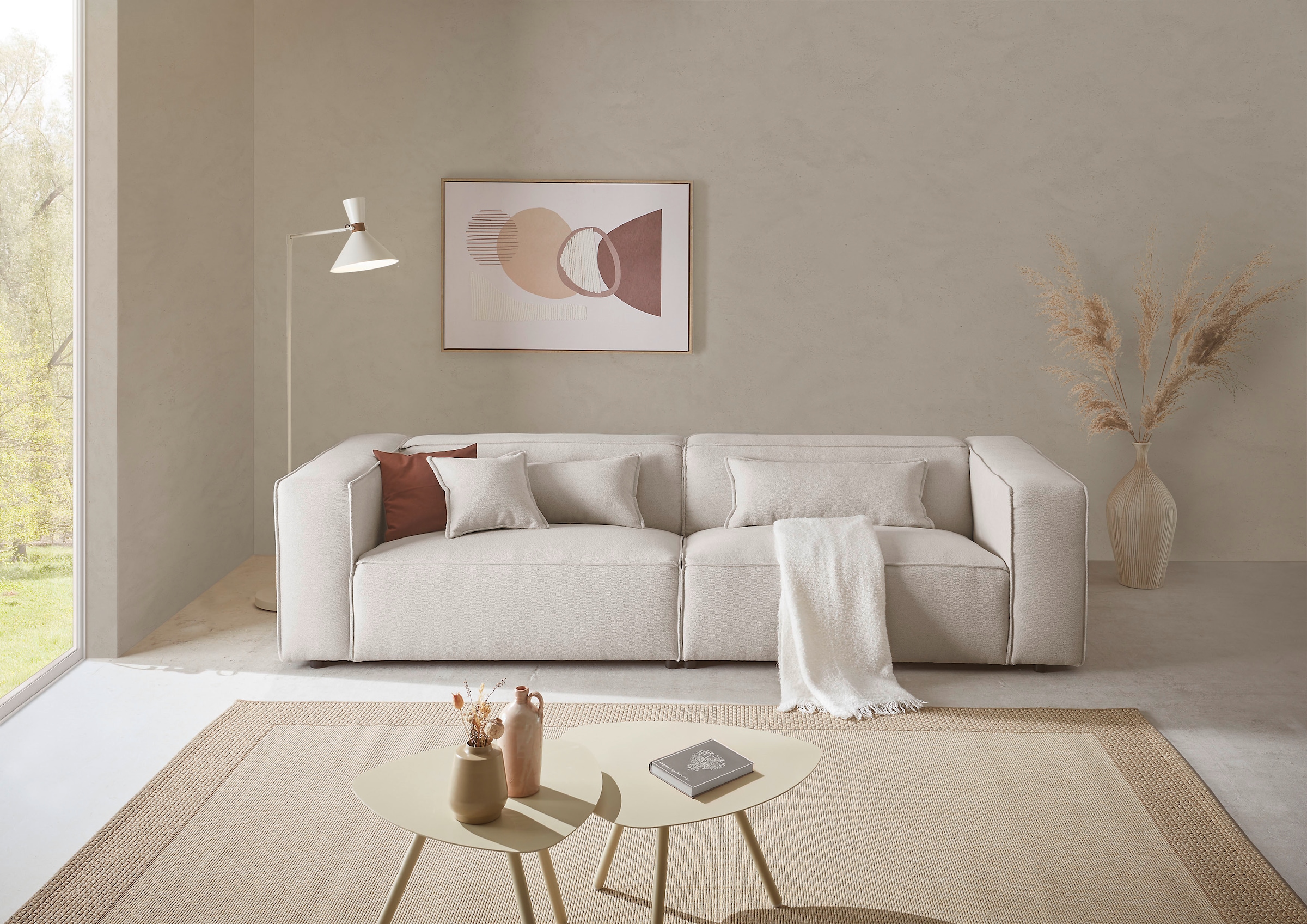 LeGer Home by Lena Gercke 3-Sitzer »PIARA, Couch mit Kedernaht, Sofa in Cord oder Leinenoptik«, schwarze Füsse, bequemer Sitzkomfort