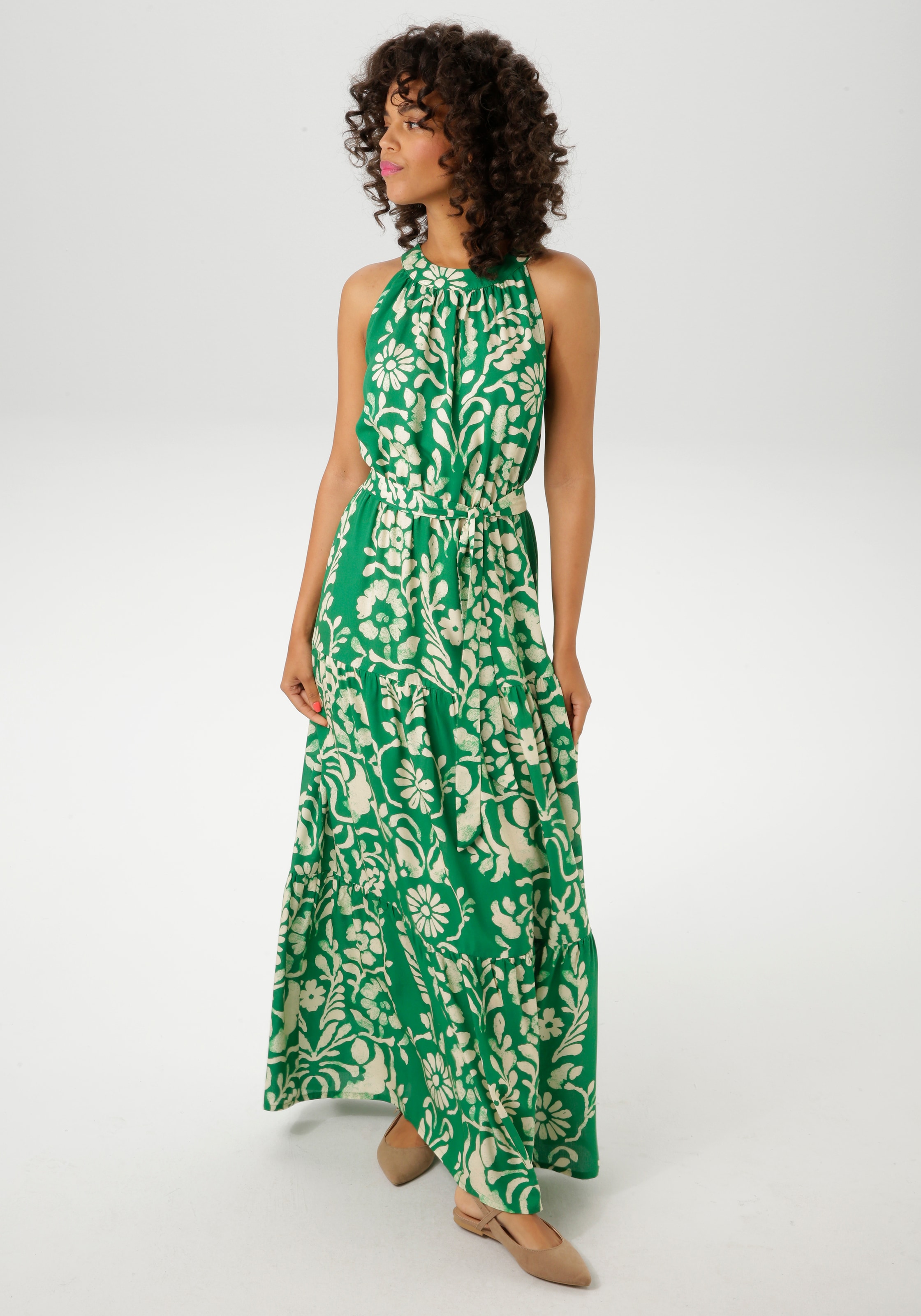 Aniston CASUAL Sommerkleid, (mit abnehmbaren Bindeband), mit extravagantem Blumendruck- jedes Teil ein Unikat - NEUE KOLLEKTION