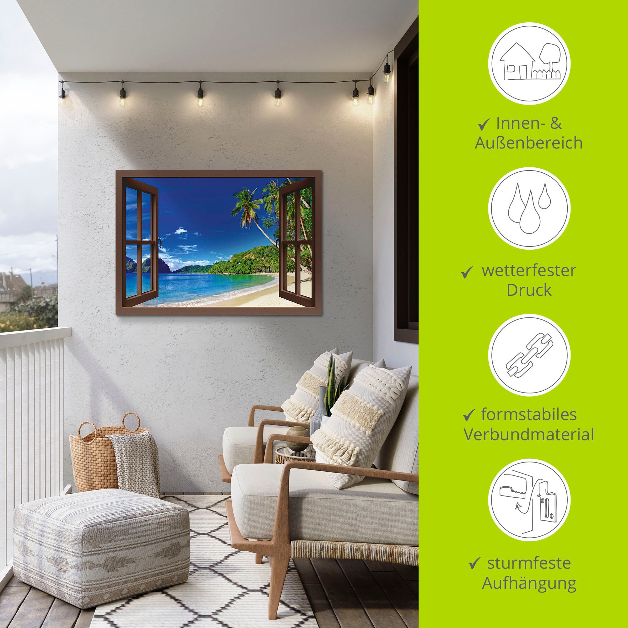 Artland Wandbild »Fensterblick Paradies«, Fensterblick, (1 St.), als Alubild, Outdoorbild, Leinwandbild, Poster in verschied. Grössen