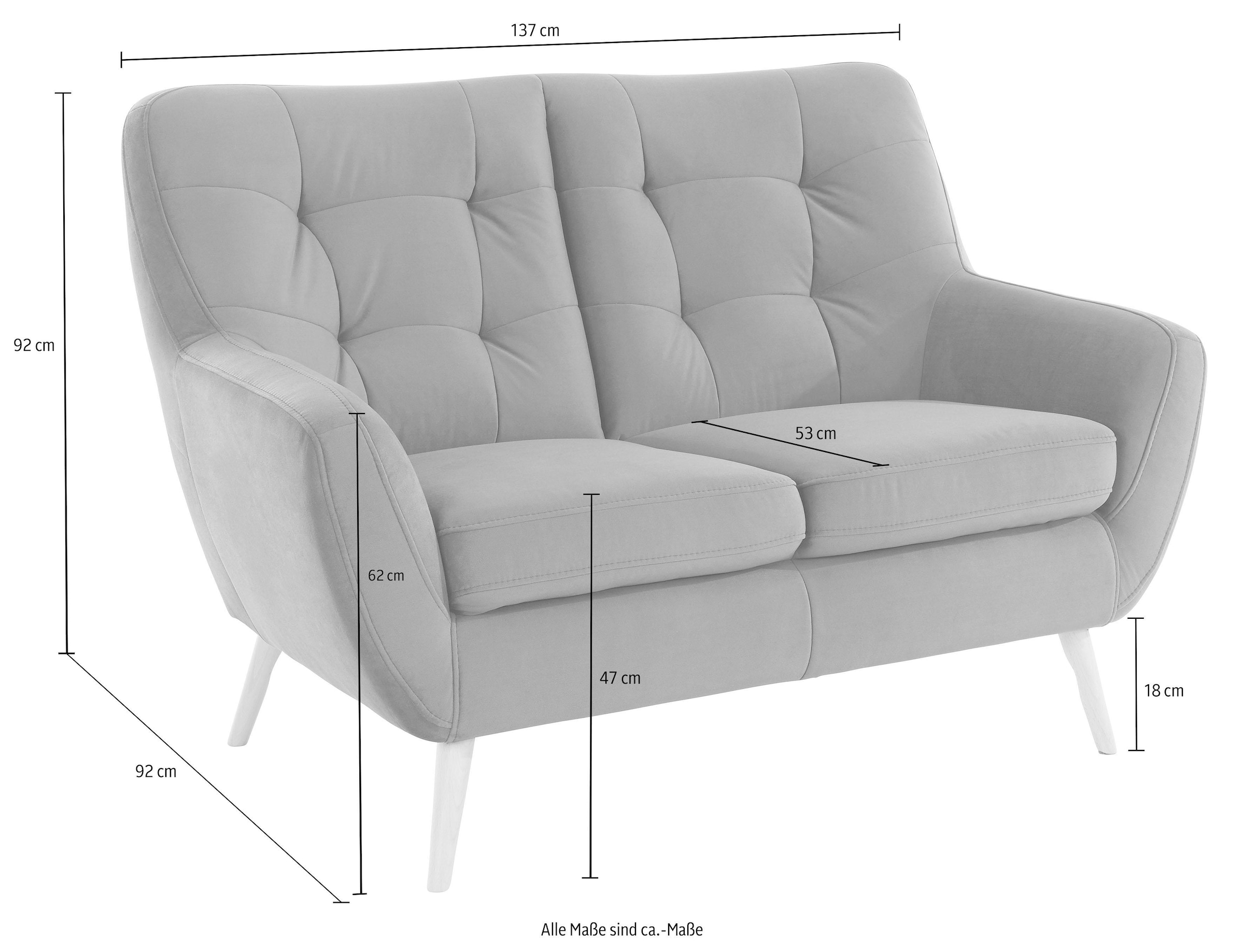 exxpo - sofa fashion 2-Sitzer »Scandi, bequem, aufwendige Rückenpolsterung für mehr Sitzkomfort«, akuelle Farben in hochwertige Bezugsqualitäten, Holzfuss