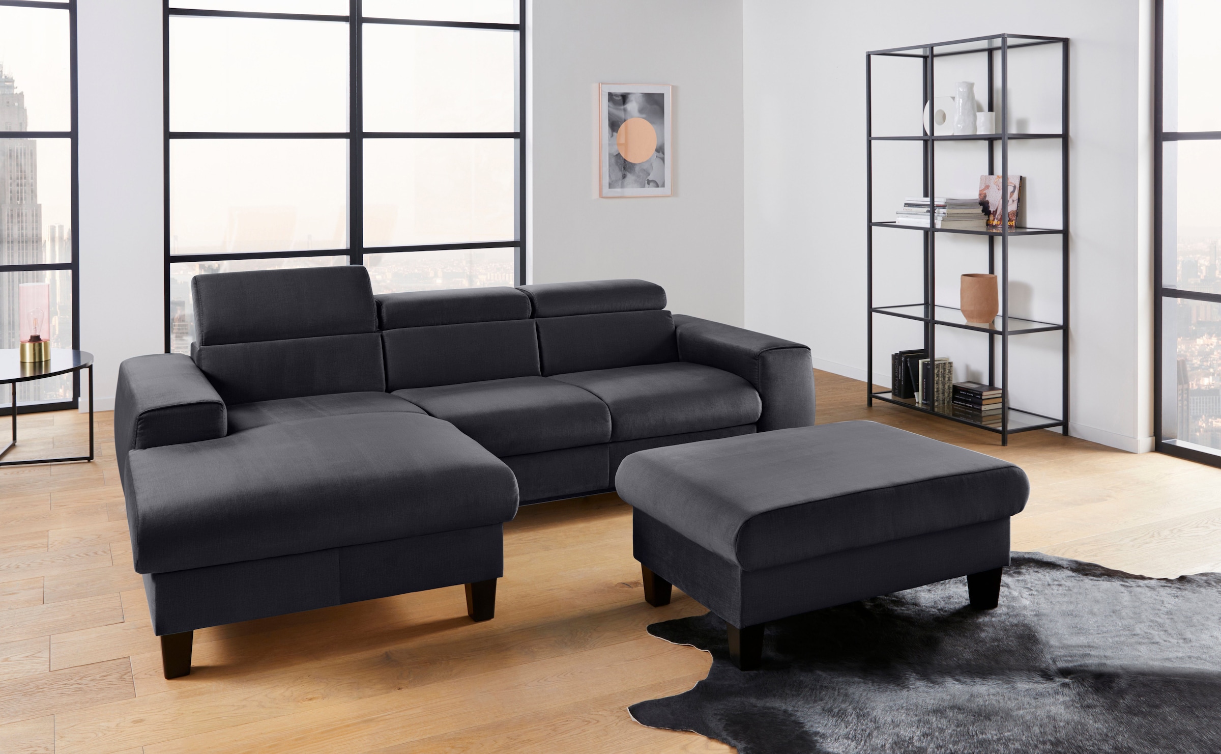 COTTA Polstergarnitur »Morven L-Form«, (Set), Set bestehend aus: Ecksofa mit Kopfteilverstellung & Hocker