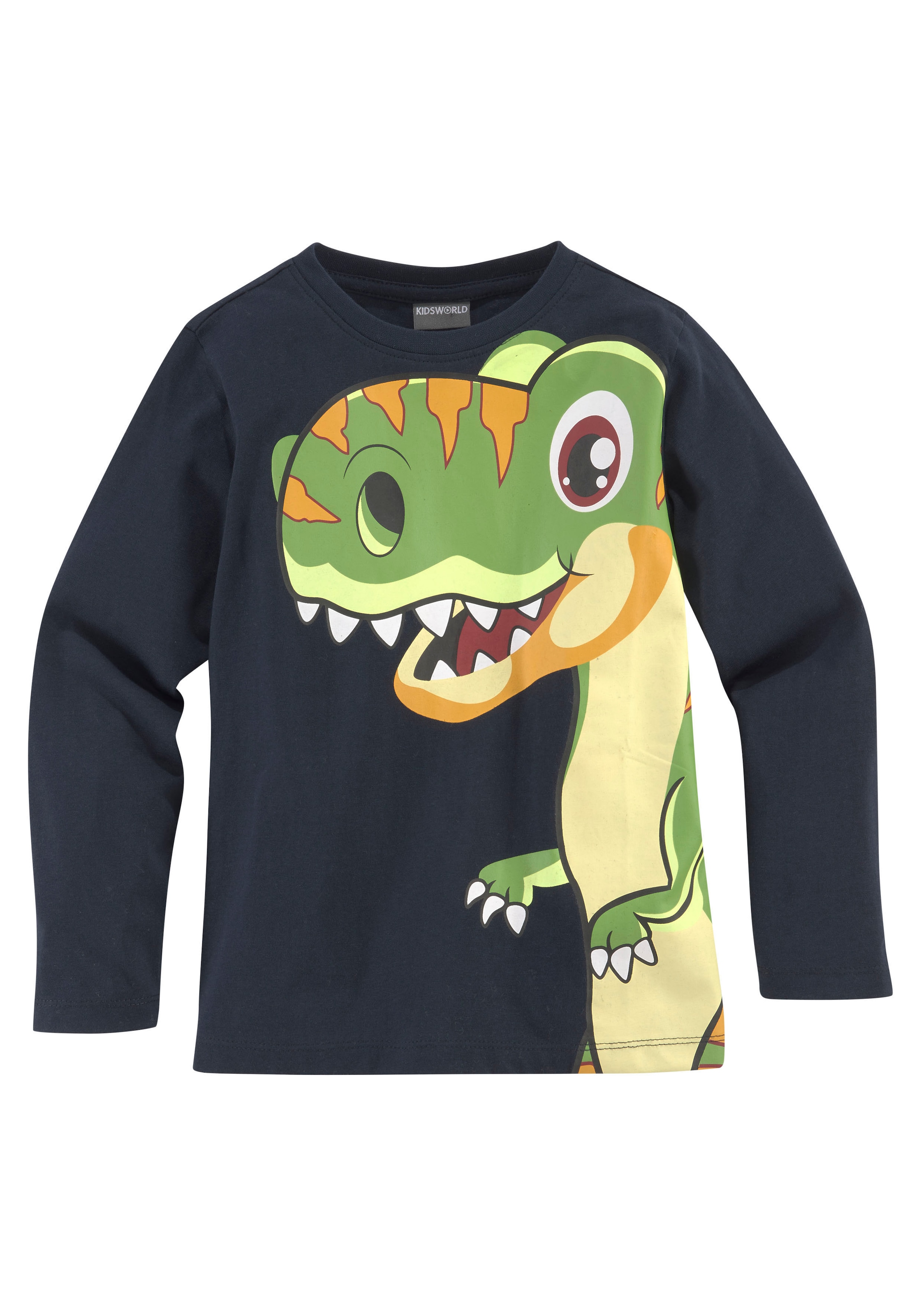 KIDSWORLD Langarmshirt »CURIOUS DINO«, Langarm, Basic-Passform, peppiger Druck