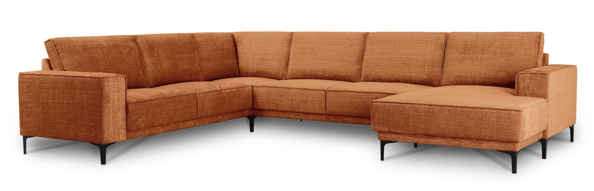 Places of Style Wohnlandschaft »XXL Sofa Oland, Struktur, Flachgewebe, Luxus-Microfaser, Boucle«, U-Form, 342 cm, Wellenunterfederung, Skandi-Design, Metallfüsse