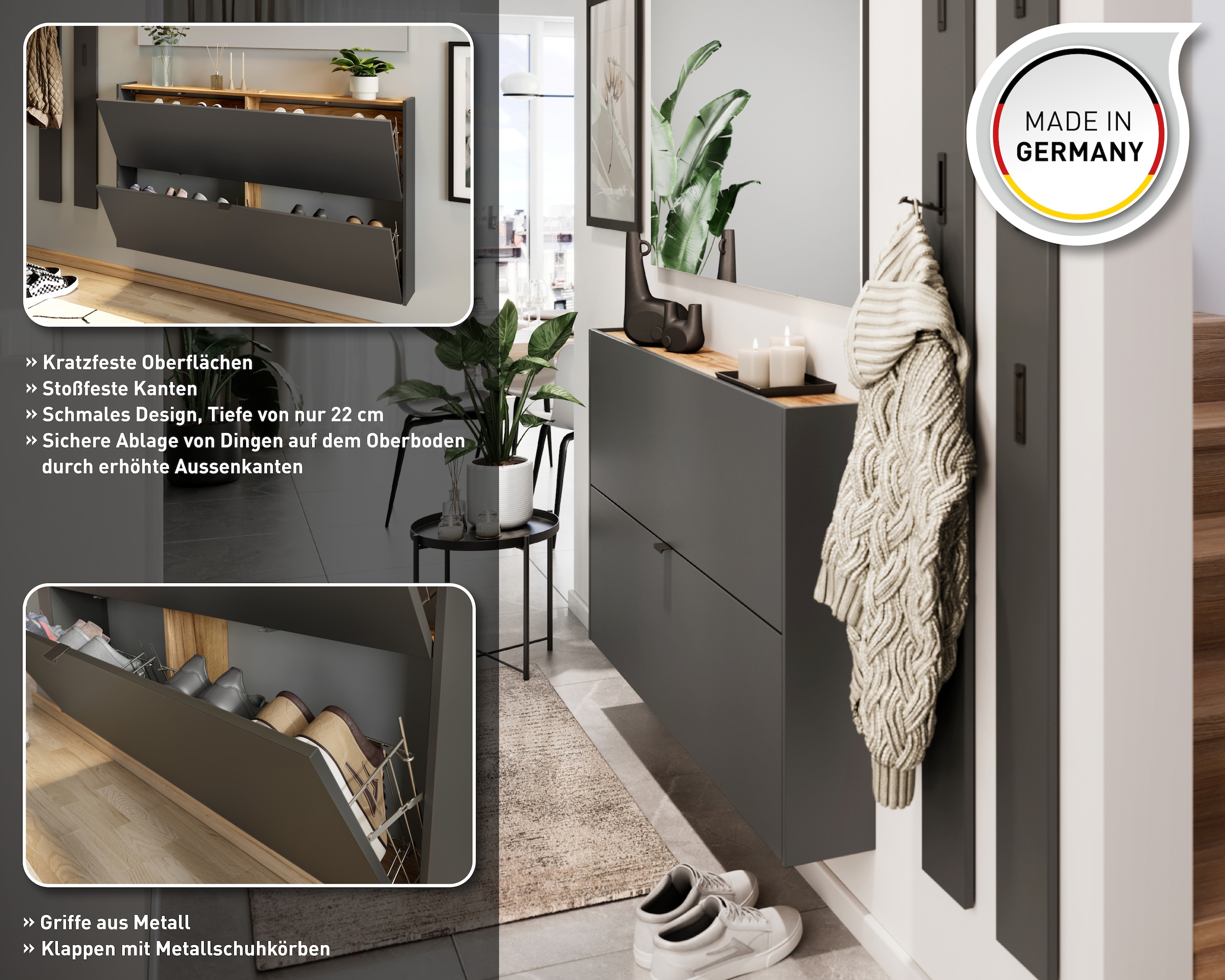 GERMANIA Schuhschrank »Ameca«, ideal für schmale Flure, Schuhkipper in Breite 140 cm