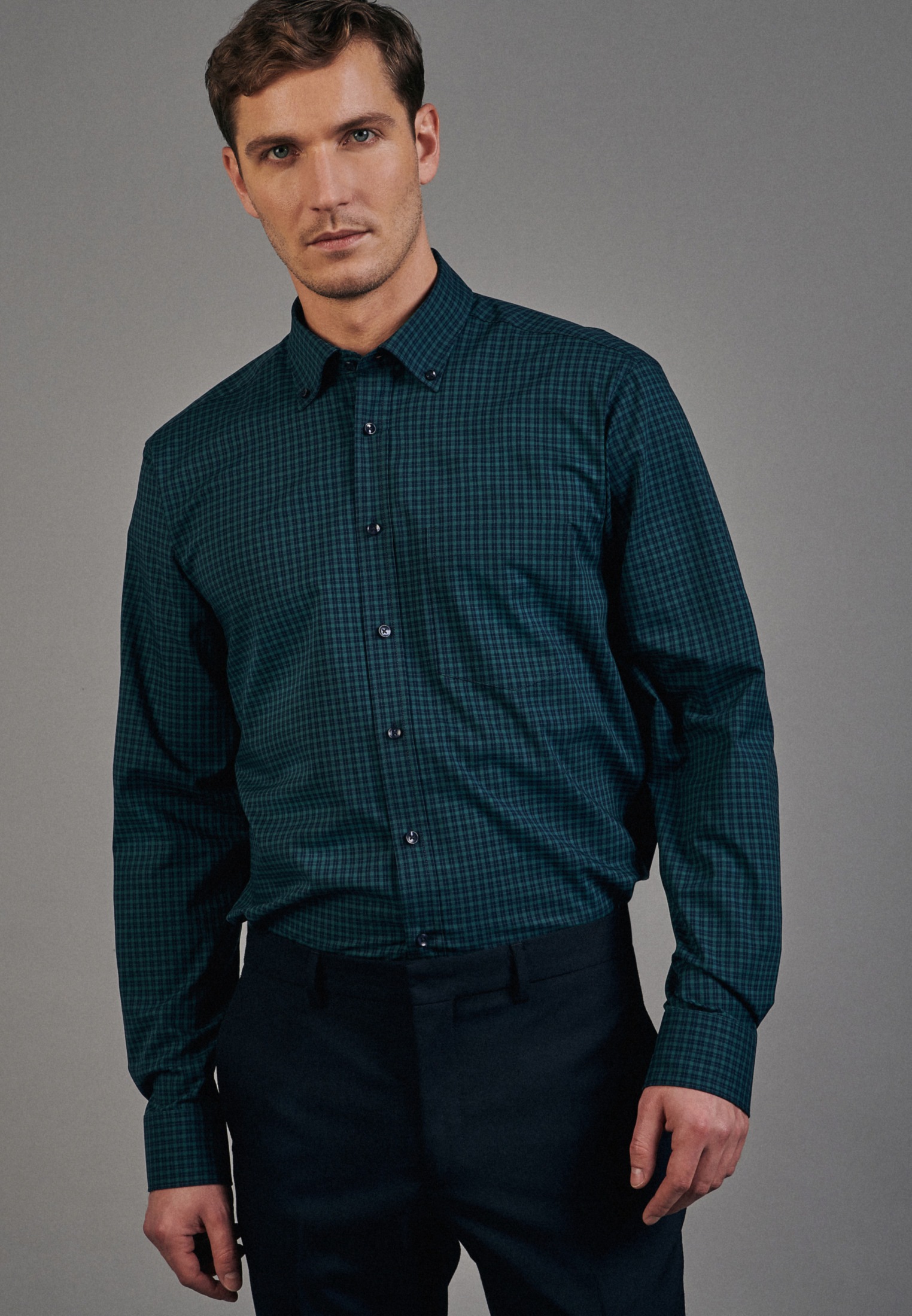 seidensticker Businesshemd »Regular« Regular Langarm Button-Down-Kragen Karo