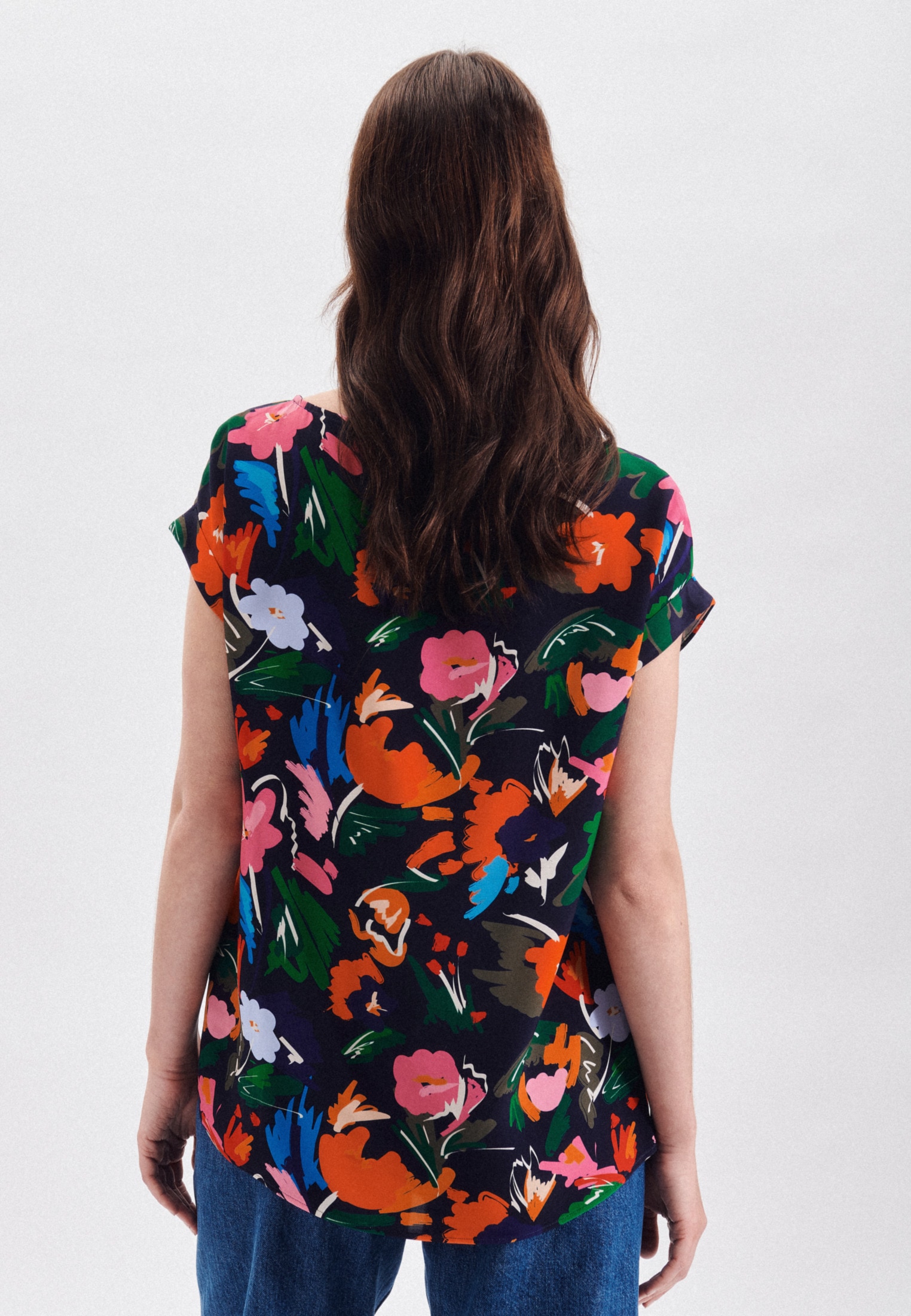 seidensticker Shirtbluse »Schwarze Rose«, Kurzarm Rundhals Floral