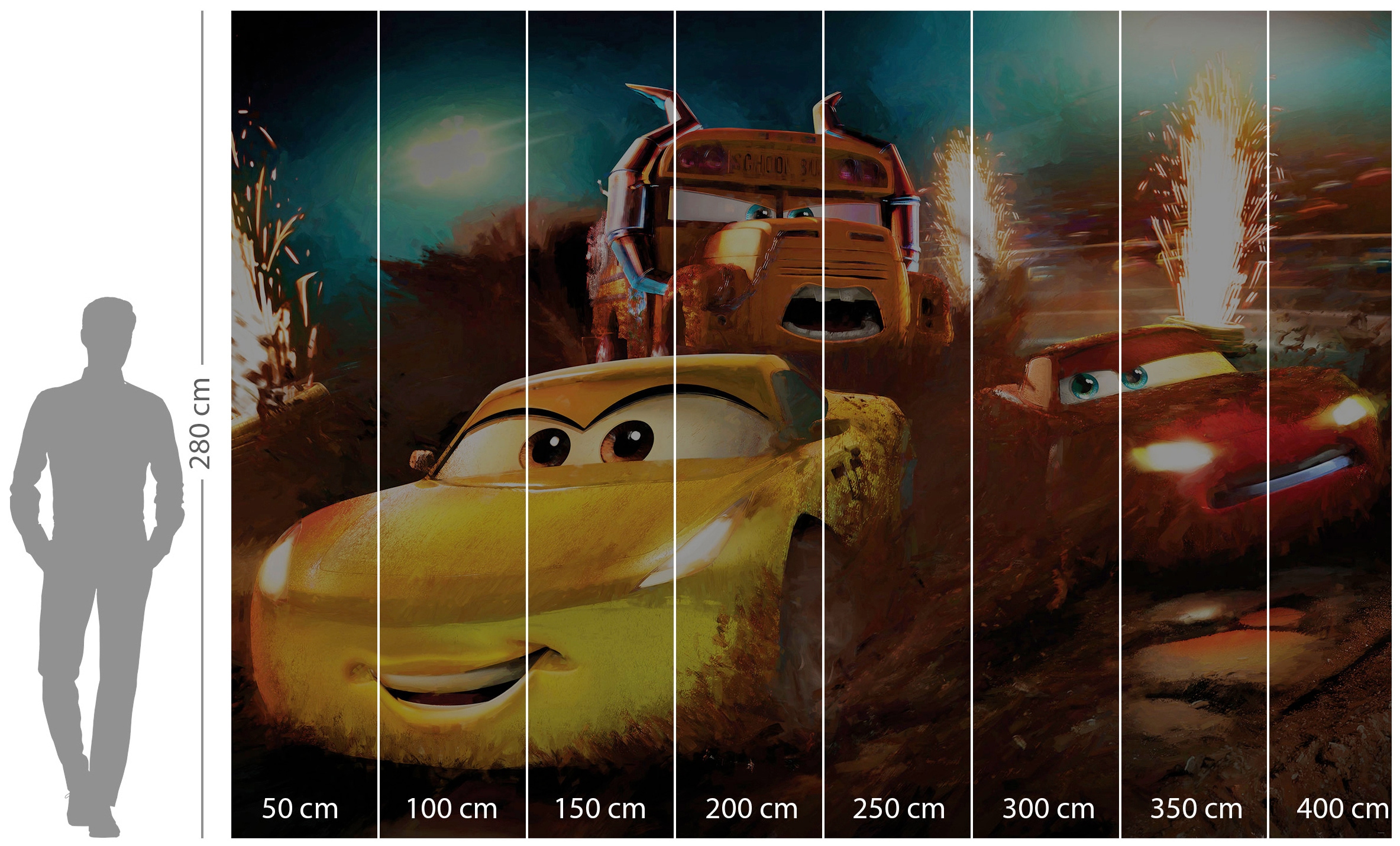 Komar Vliestapete »Digitaldruck Vlies - Cars Dirt Track - Grösse 350 x 250 cm«, bedruckt, Kinderzimmer