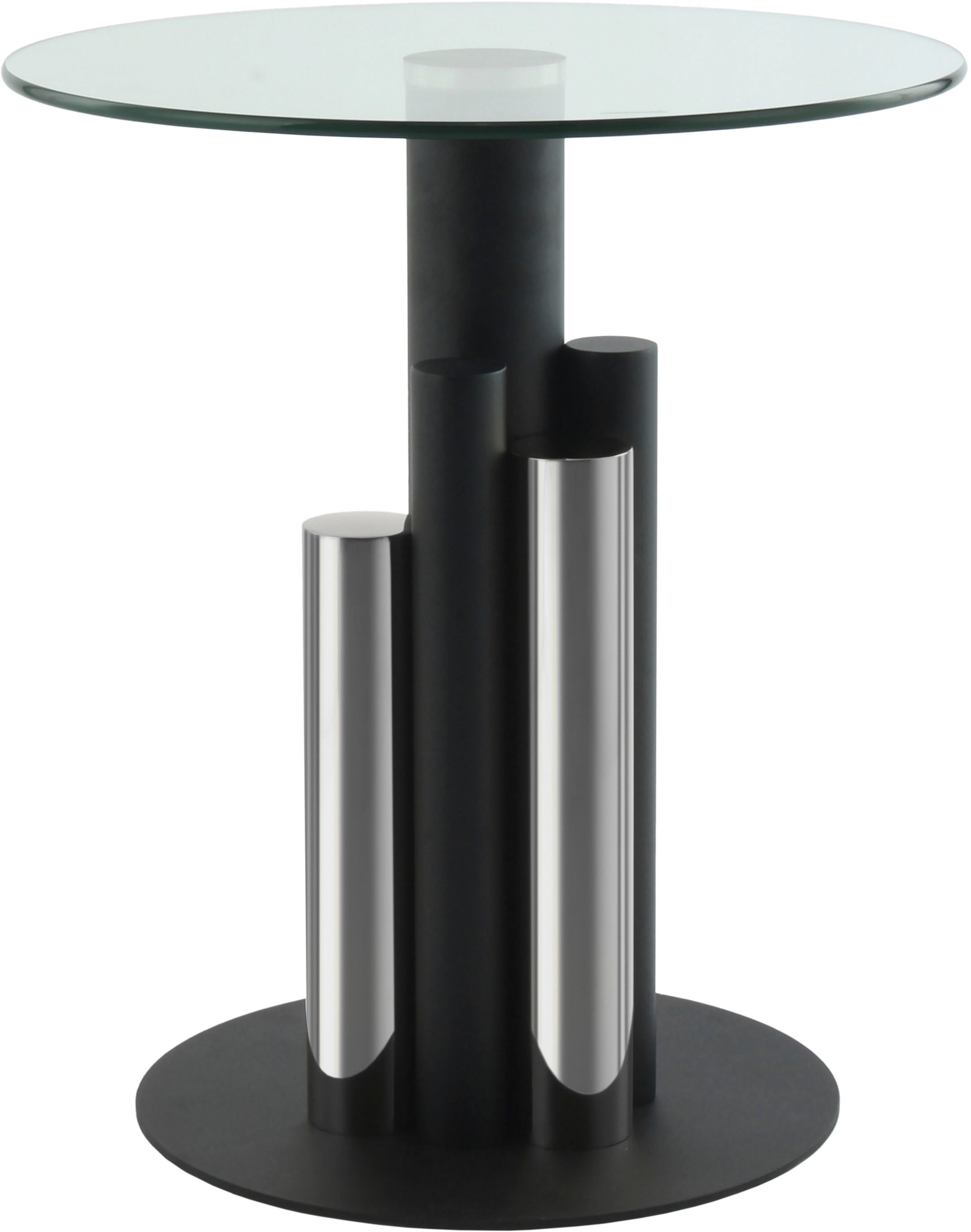 Kayoom Beistelltisch »Ontario 225, Runde Glasplatte aus Sicherheitsglas, 100% Edelstahl«, (1 St.), Modernes Design, zweifarbiges Säulengestell, Eyecatcher Element