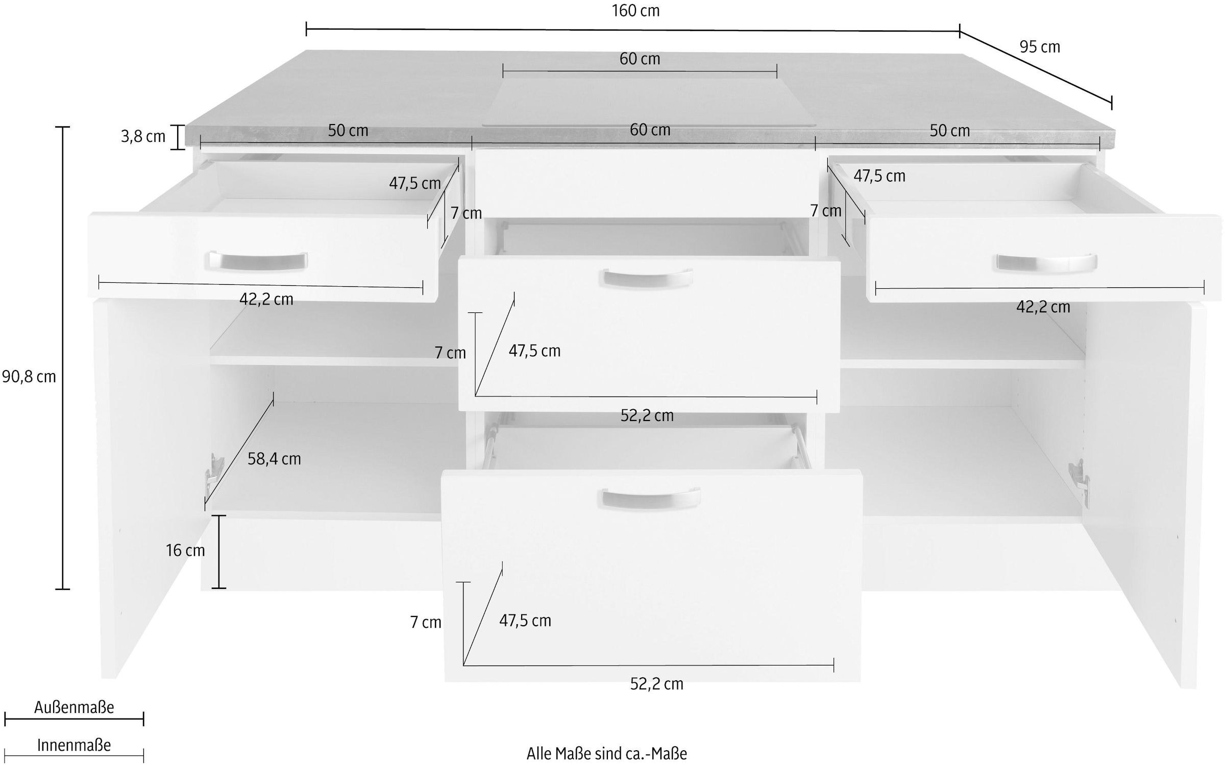 KOCHSTATION Kücheninsel »KS-Cara«, Vollauszüge und Soft-Close-Funktion, Stellbreite 160 x 95 cm