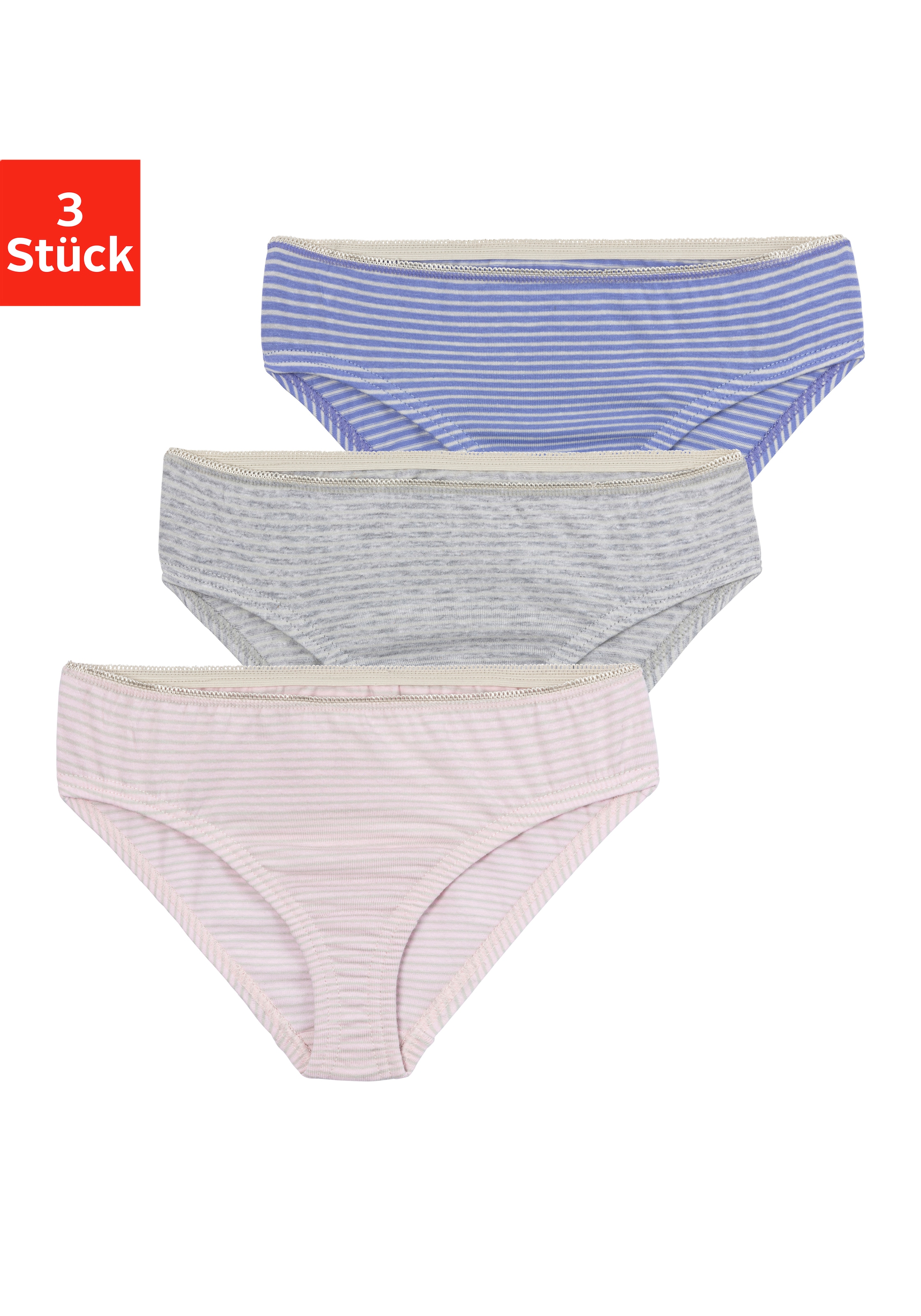 Vivance Bikinislip, (Packung, 3 St.), im Steifen-Design