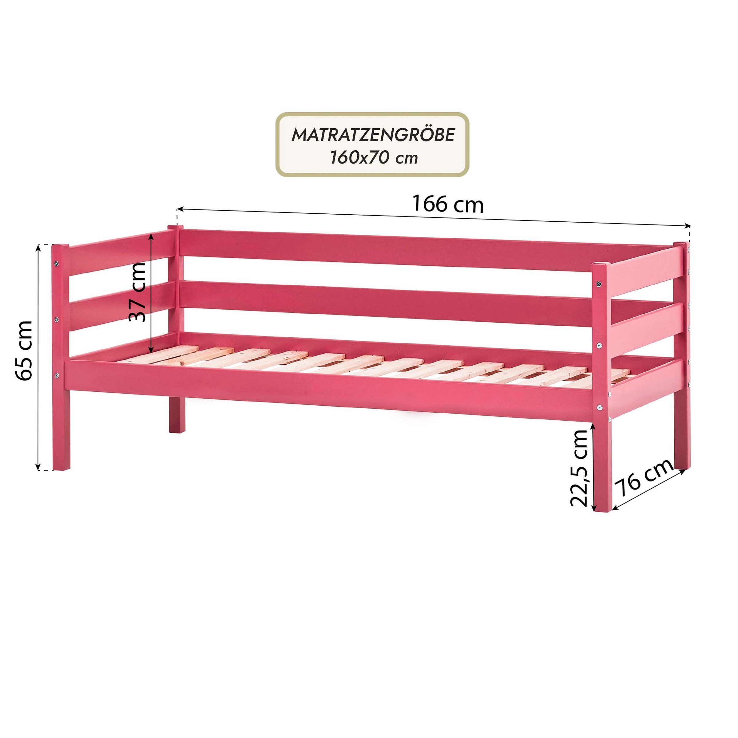 Hoppekids Einzelbett »ECO Comfort Kinderbett, Kiefer Massivholz, Jugendbett inkl. Rollrost«, 70x160 cm, wahlweise in verschieden Farben/ Matratze/ Absturzsicherung