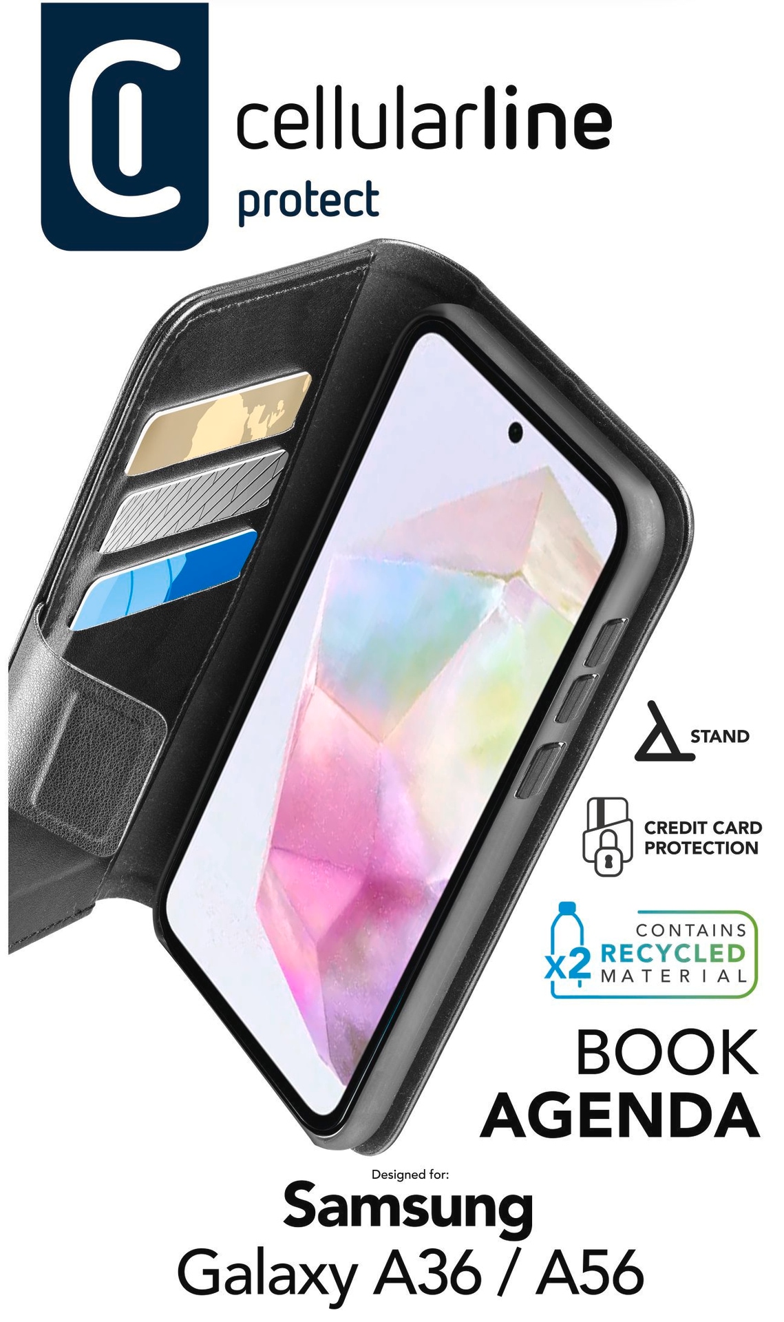 Cellularline Handyhülle »Book Agenda 2 Case Samsung Galaxy A36 5G/ A56 5G«, Samsung Galaxy A36 5G-Samsung Galaxy A56 5G, Backcover, Schutzhülle, Handyschutzhülle, Case, Schutzcase, stossfest