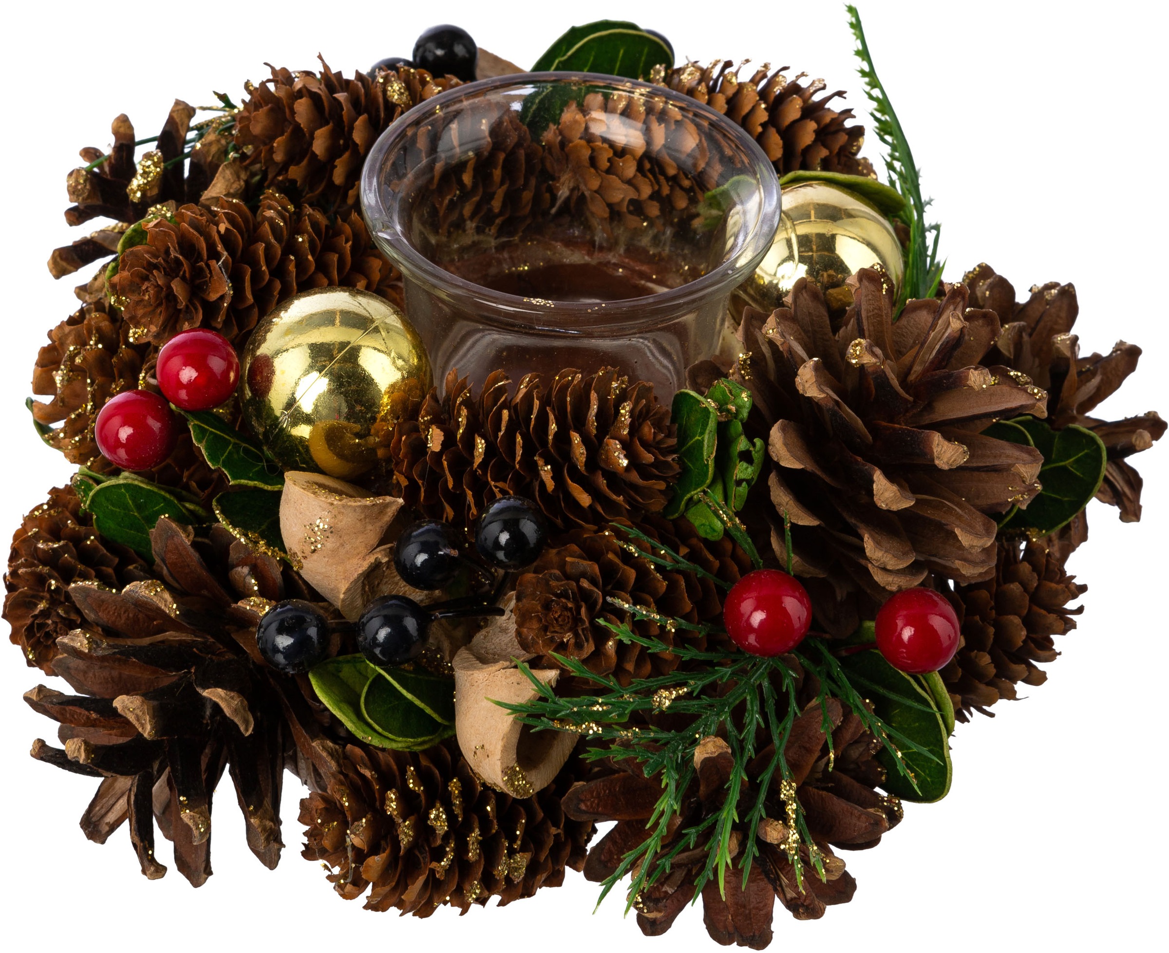 Creativ home Teelichthalter "Adventsgesteck mit Teelichthalter" mit Glitzer