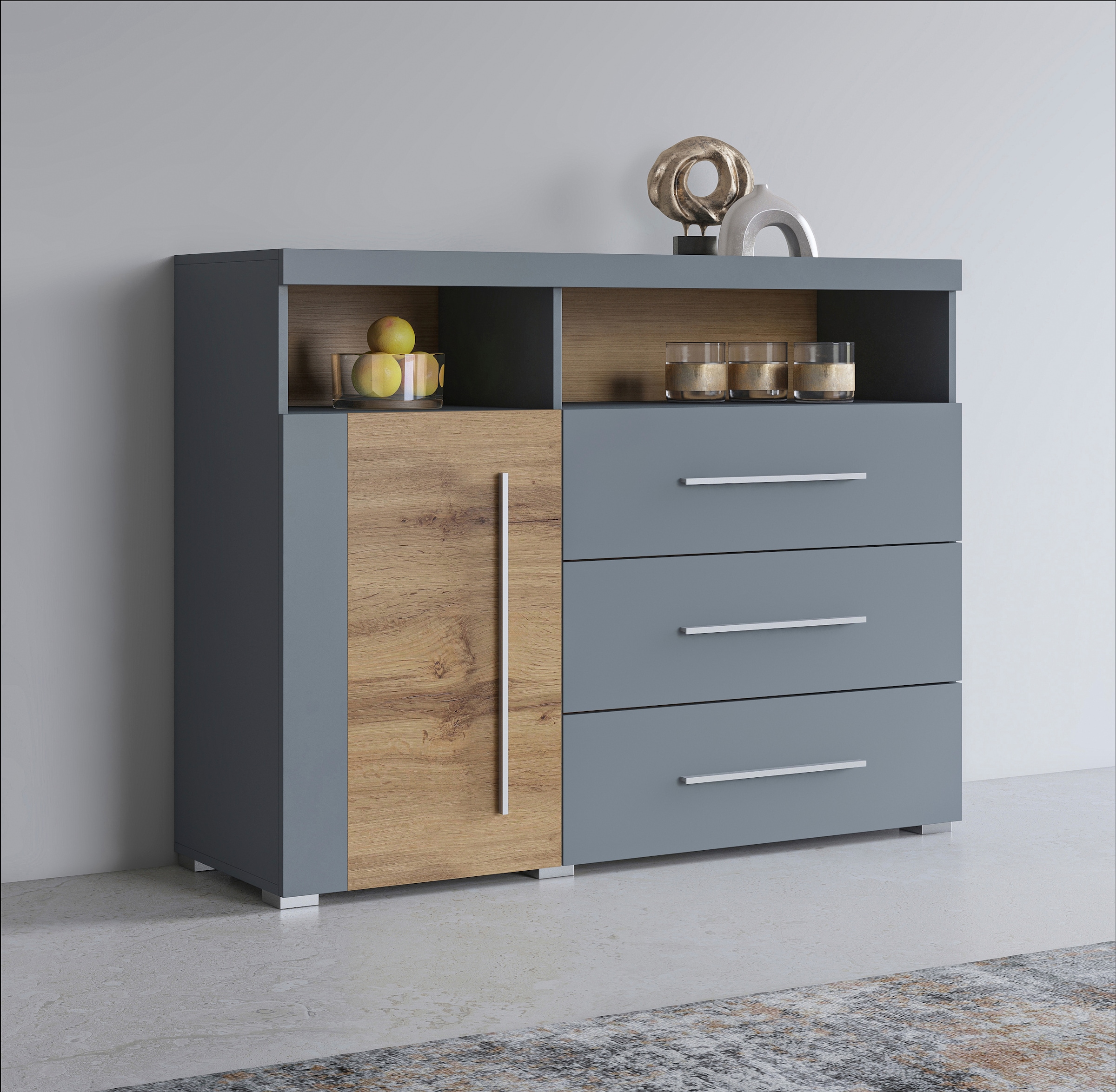 INOSIGN Sideboard »Roger,Breite 120cm, moderne Anrichte mit 3 Schubladen«, Kommode mit viel Stauraum, Masse 120x92x38,5 (B/H/T)