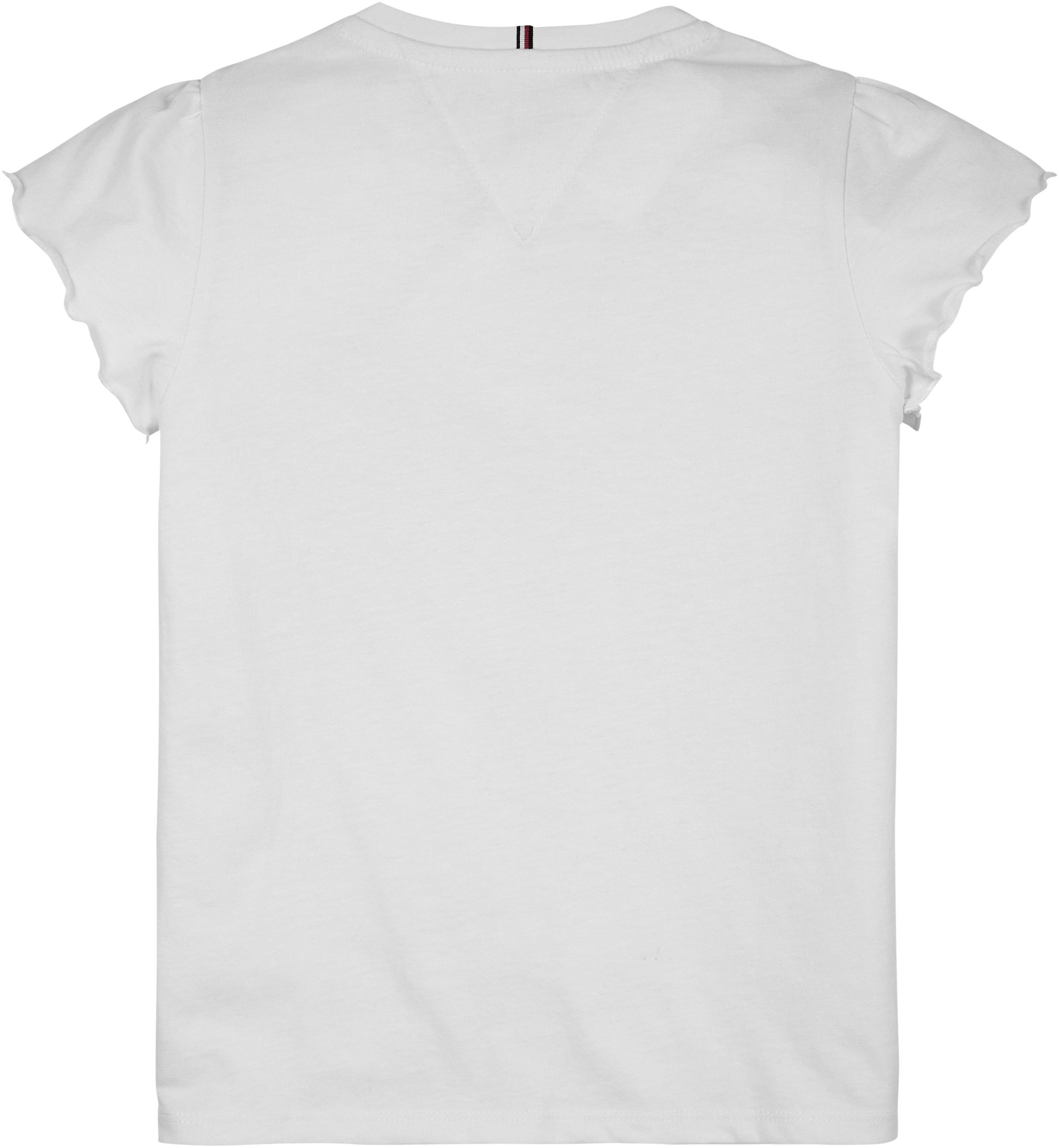 Tommy Hilfiger T-Shirt »ESSENTIAL RUFFLE SLEEVE TOP S/S«, mit Bogenkante, Logostickerei