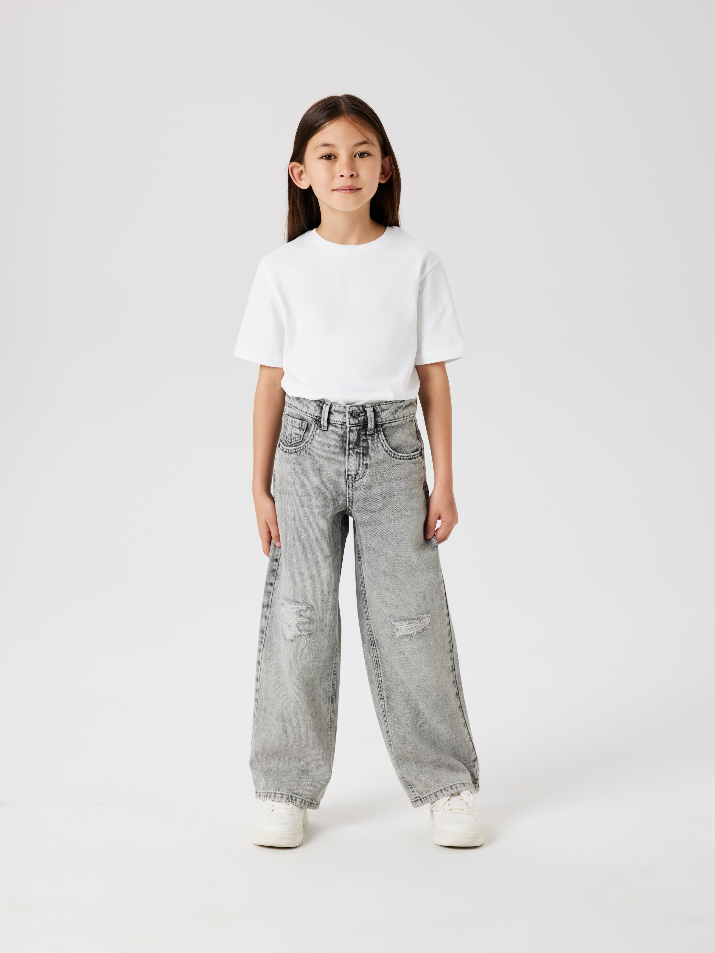 Name It 5-Pocket-Jeans »NKFROSE für Mädchen mit Destroyed-Effekt und hohem Bund« normal, Denim, Abriebeffekte, Reissverschluss