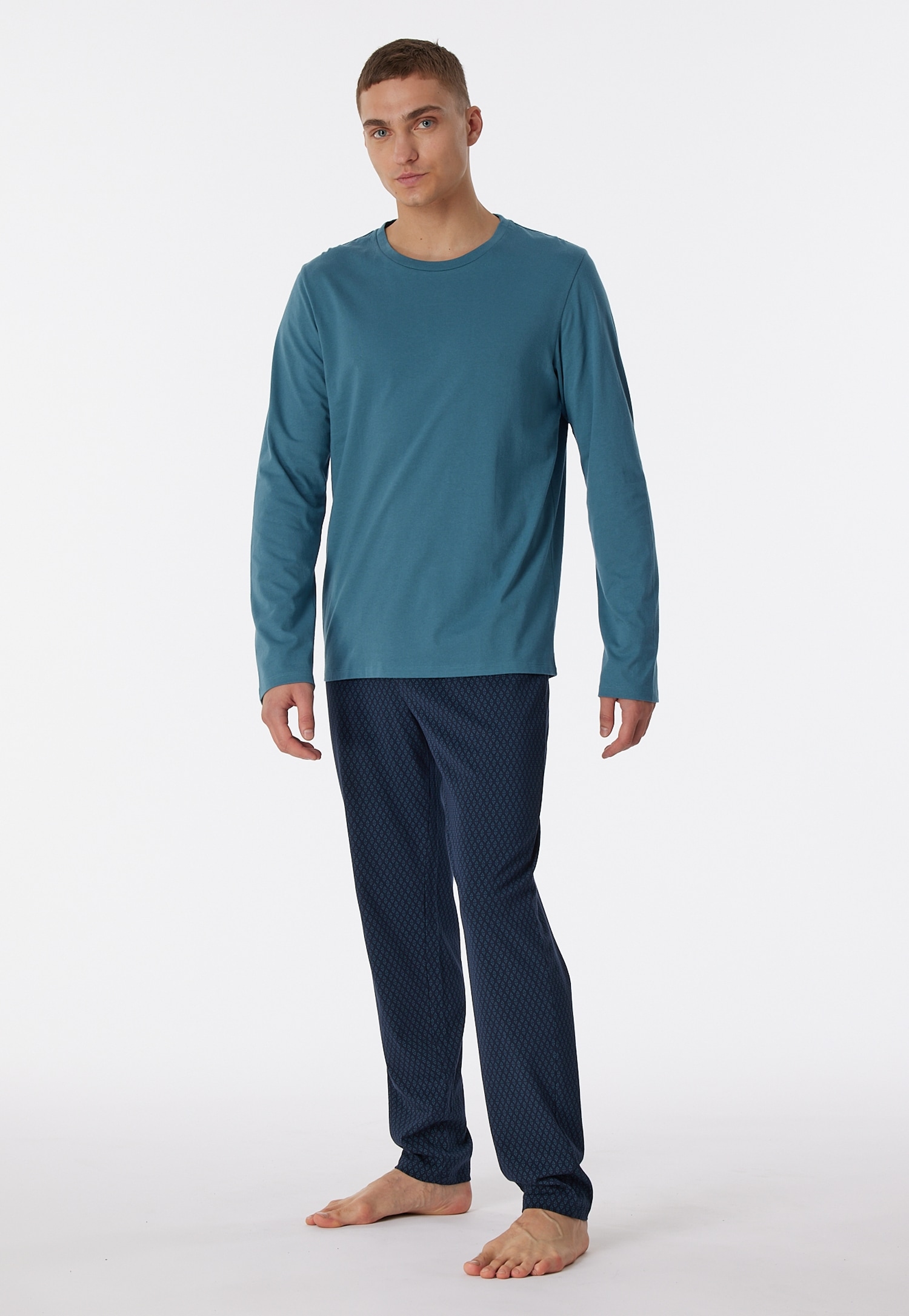 Schiesser Schlafanzug »"Casual Essentials"«, (2 tlg.), unifarbenes Langarmshirt mit rundem Halsausschnitt