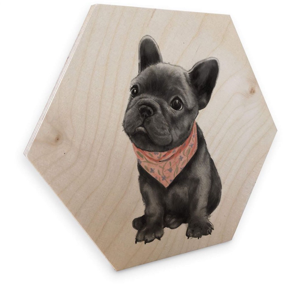 Wall-Art Holzbild »Französische Bulldogge Holzbild«, (1 St.), Vintage Holzschild