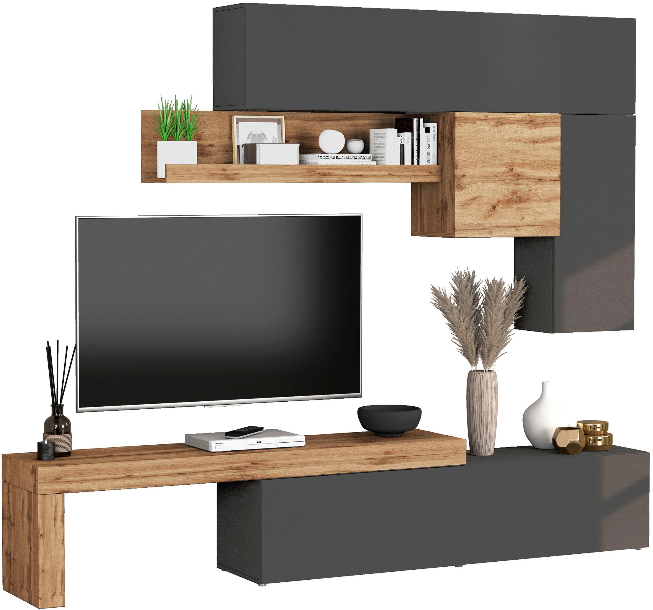 INOSIGN Wohnwand »Chronos Wohnwand, Medienwand, 5-er set«, (Set, 5 St.), ca. 270 cm mit Hängeschränke, Würfel, Regal, Lowboard, Made in Italy