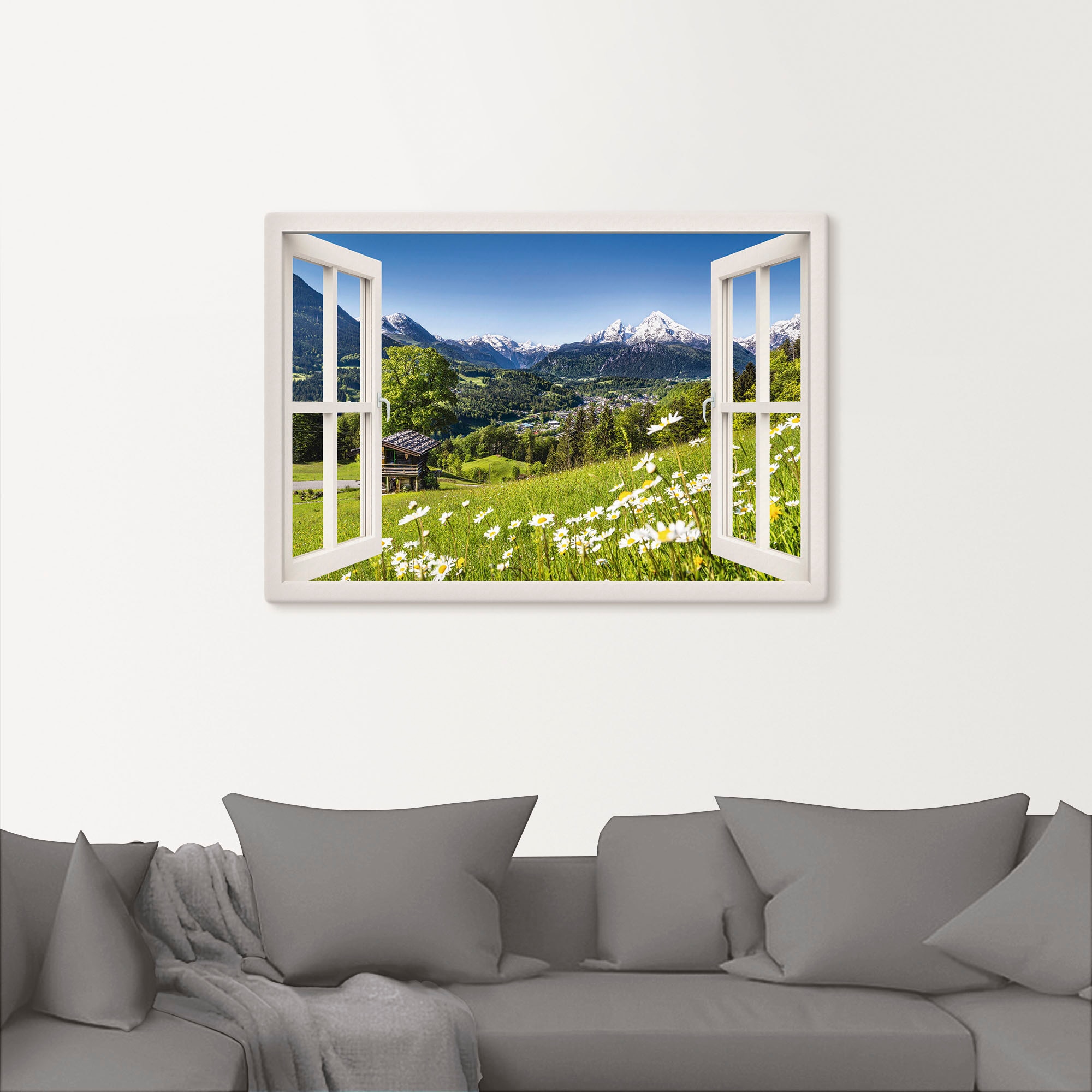 Artland Wandbild »Fensterblick Bayerischen Alpen«, Berge, (1 St.), als Alubild, Leinwandbild, Wandaufkleber oder Poster in versch. Grössen