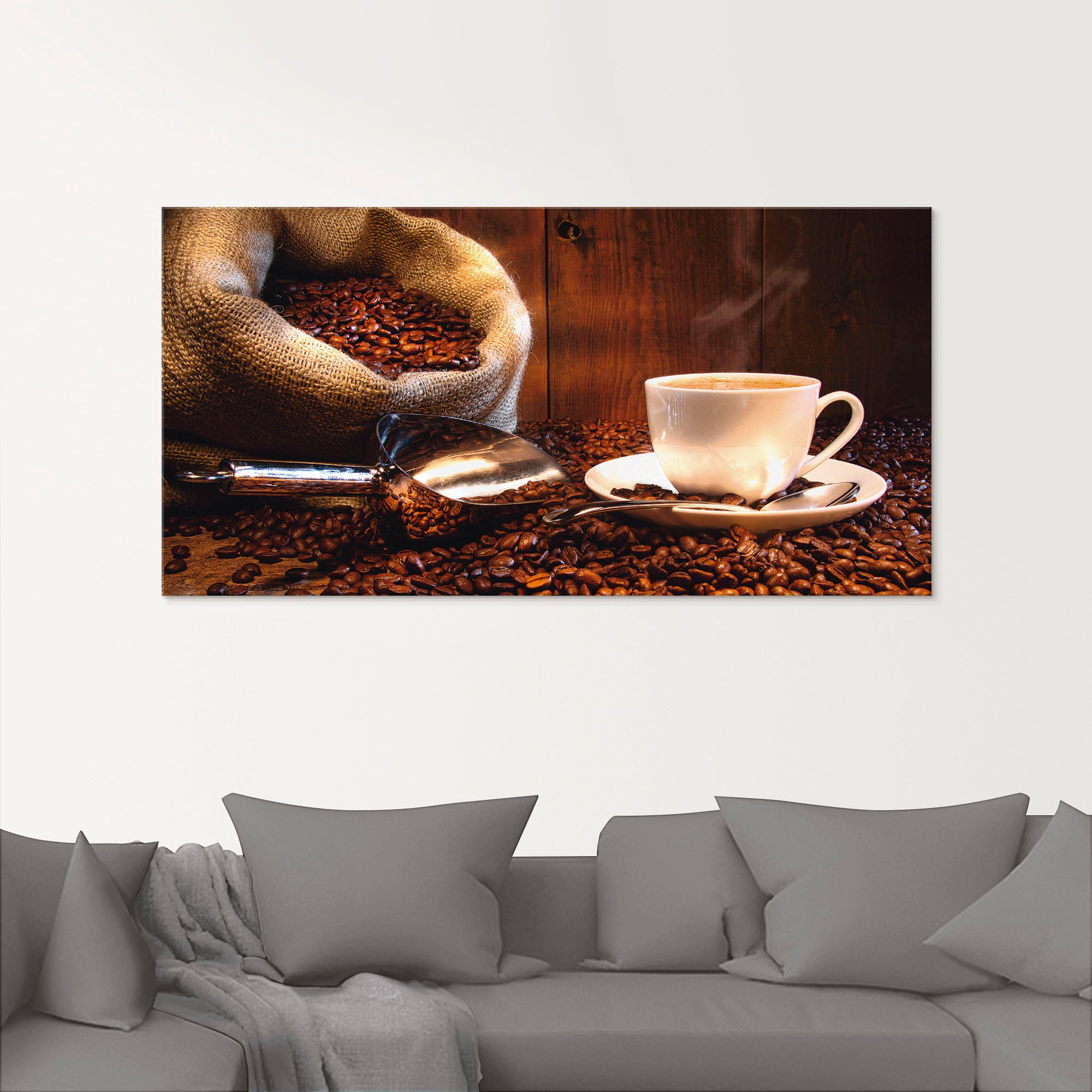 Artland Glasbild »Kaffeetasse und Leinensack auf Tisch«, Getränke, (1 St.), in verschiedenen Grössen