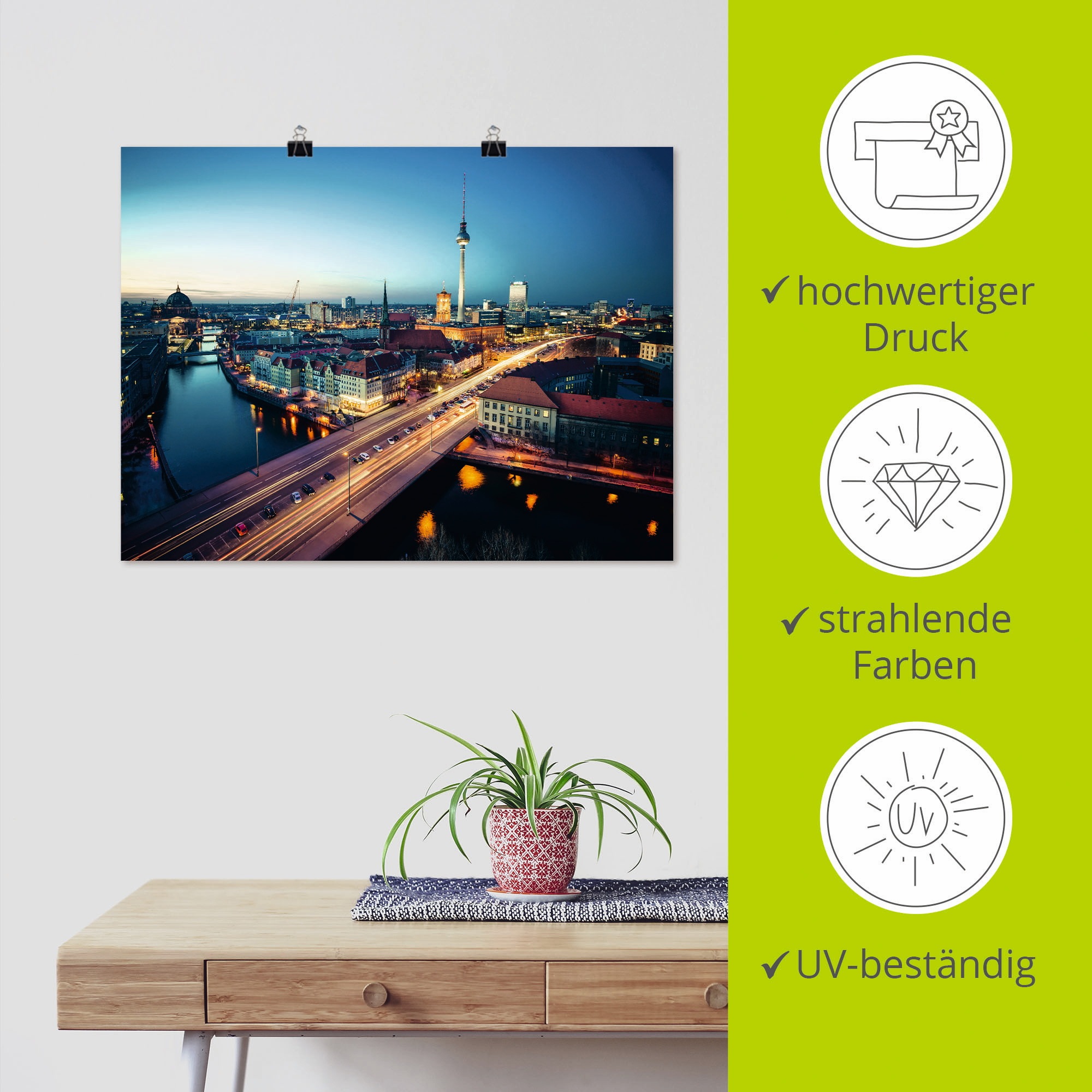 Artland Wandbild »Berlin Cityscape am Abend«, Deutschland, (1 St.), als Leinwandbild, Poster in verschied. Grössen