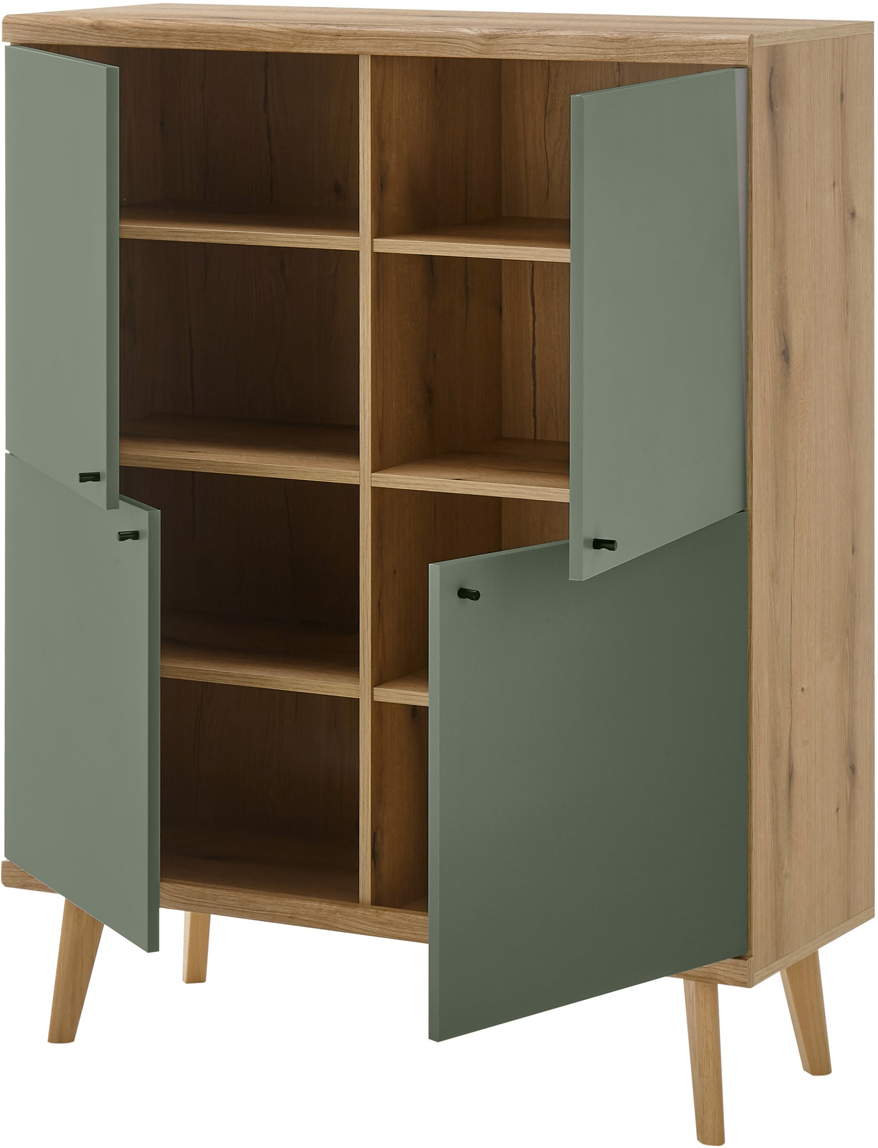 INOSIGN Highboard »MAVAS«, in moderner Trendfarbe, Griffe aus Metall (Schwarz), Höhe 134 cm