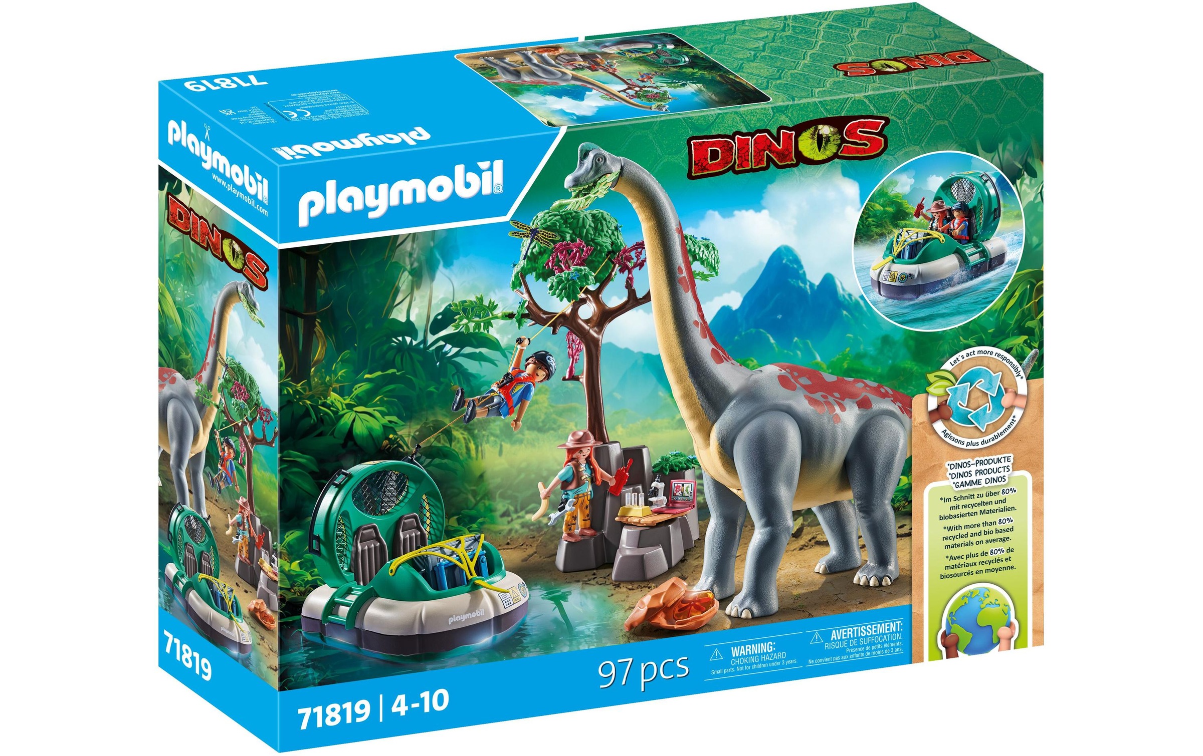 Playmobil Spielbausteine "Dinos Brachiosaurus-Begegnung mit Luftkissenboot 71819"