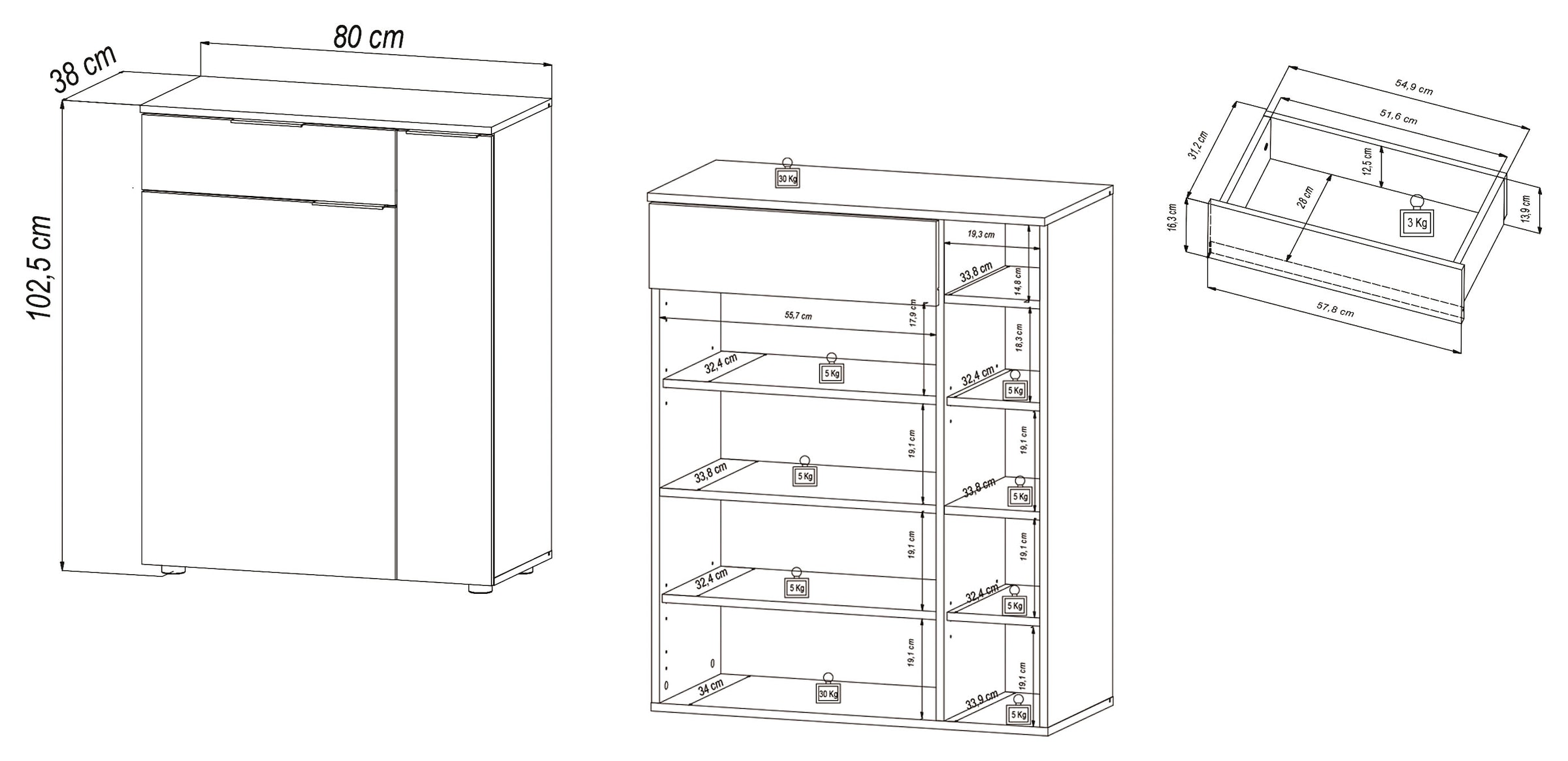 HBZ Schuhschrank »Volano in Anthrazit, BxHxT 80x103x38cm«, (1 St.), Mit 2 Türen, 1 Schubkasten, 4 Einlegeböden, 3 feste Böden