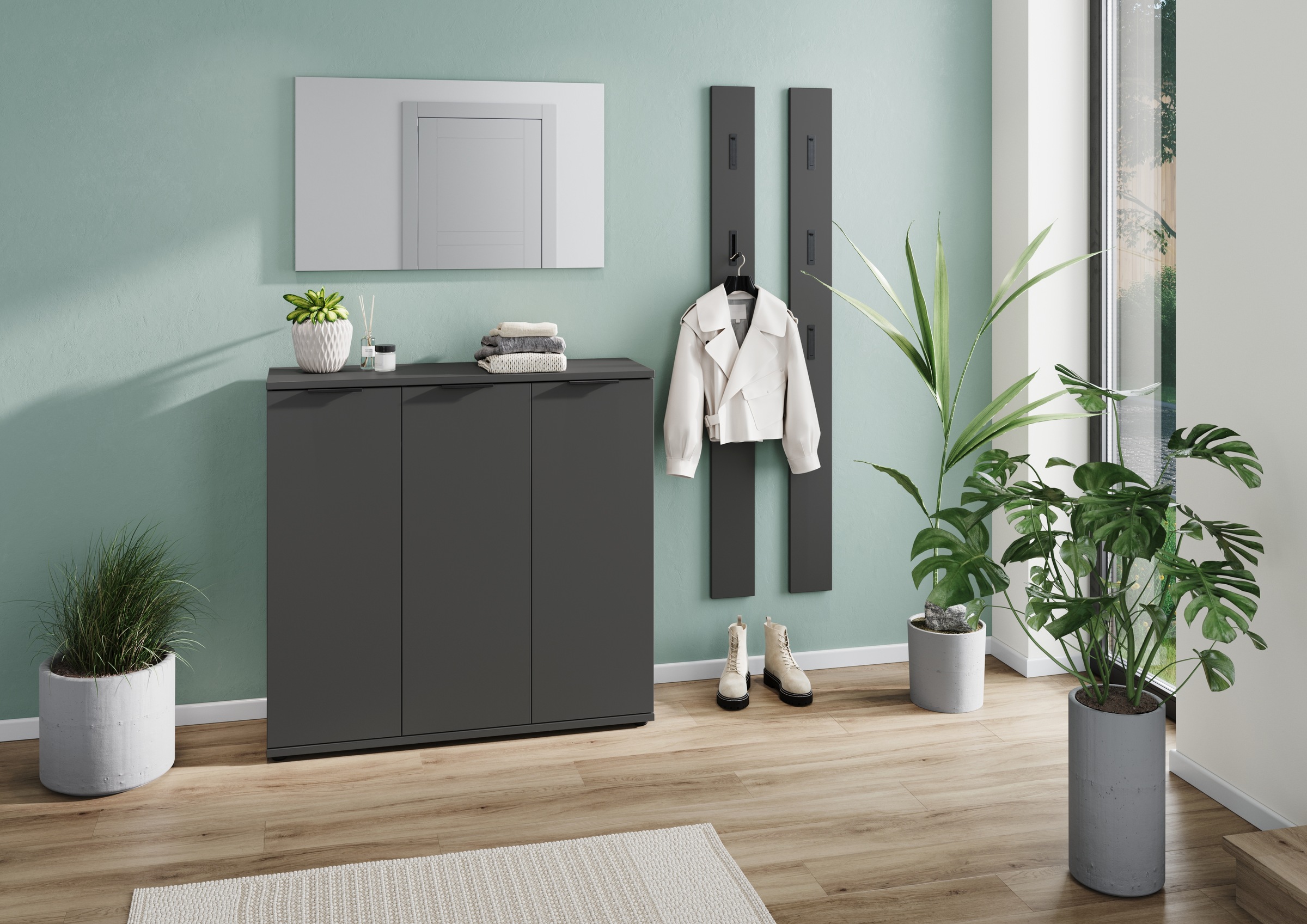 GERMANIA Garderoben-Set »Stanton«, (2 St.), Garderoben-Set bestehend aus 1 Schuhschrank und 1 Spiegel