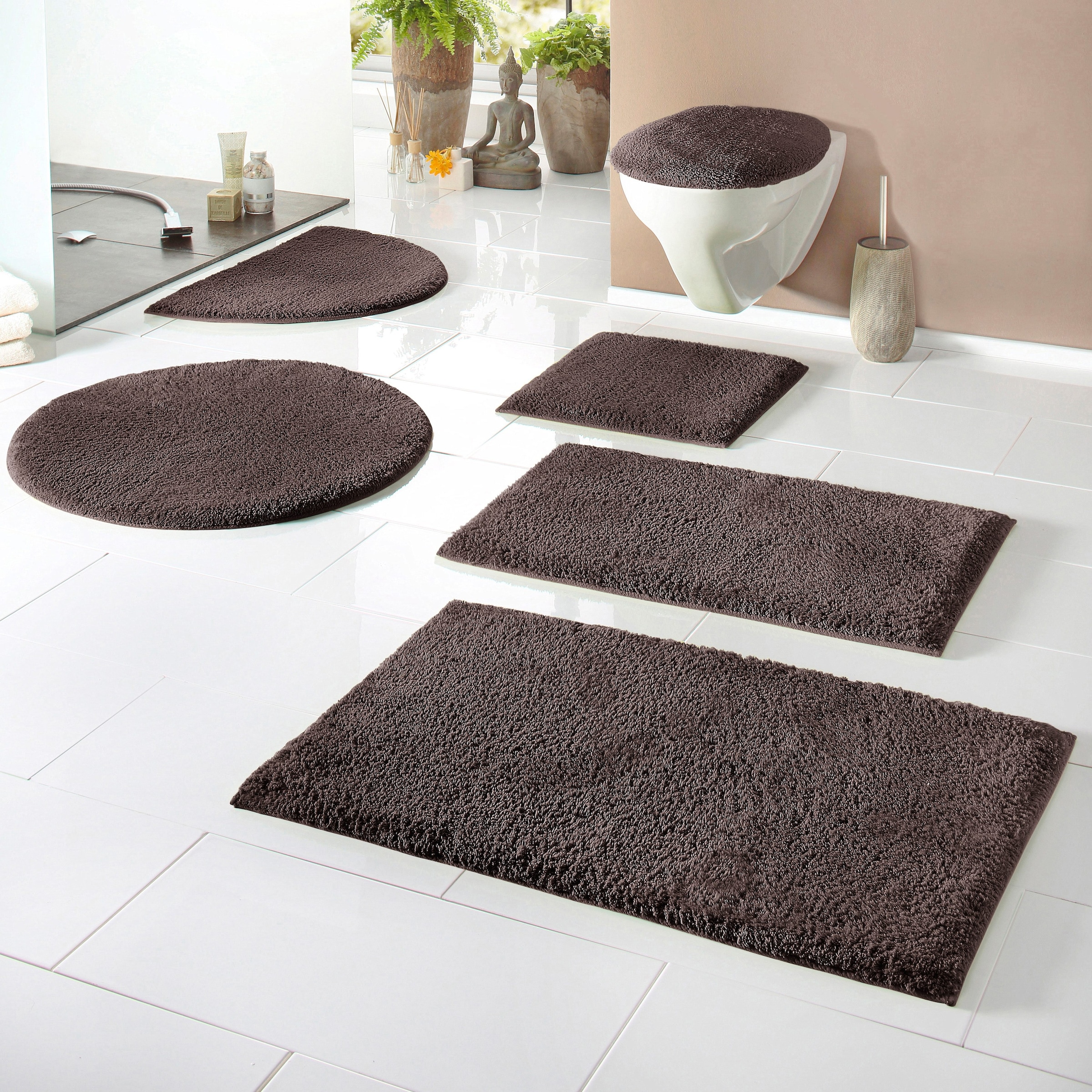 my home Badematte »Maren, Badvorleger, Badezimmer Teppich«, rutschhemmend beschichtet, fussbodenheizungsgeeignet, Bio-Baumwolle, Badteppich, Badematten auch als 3 teiliges Set