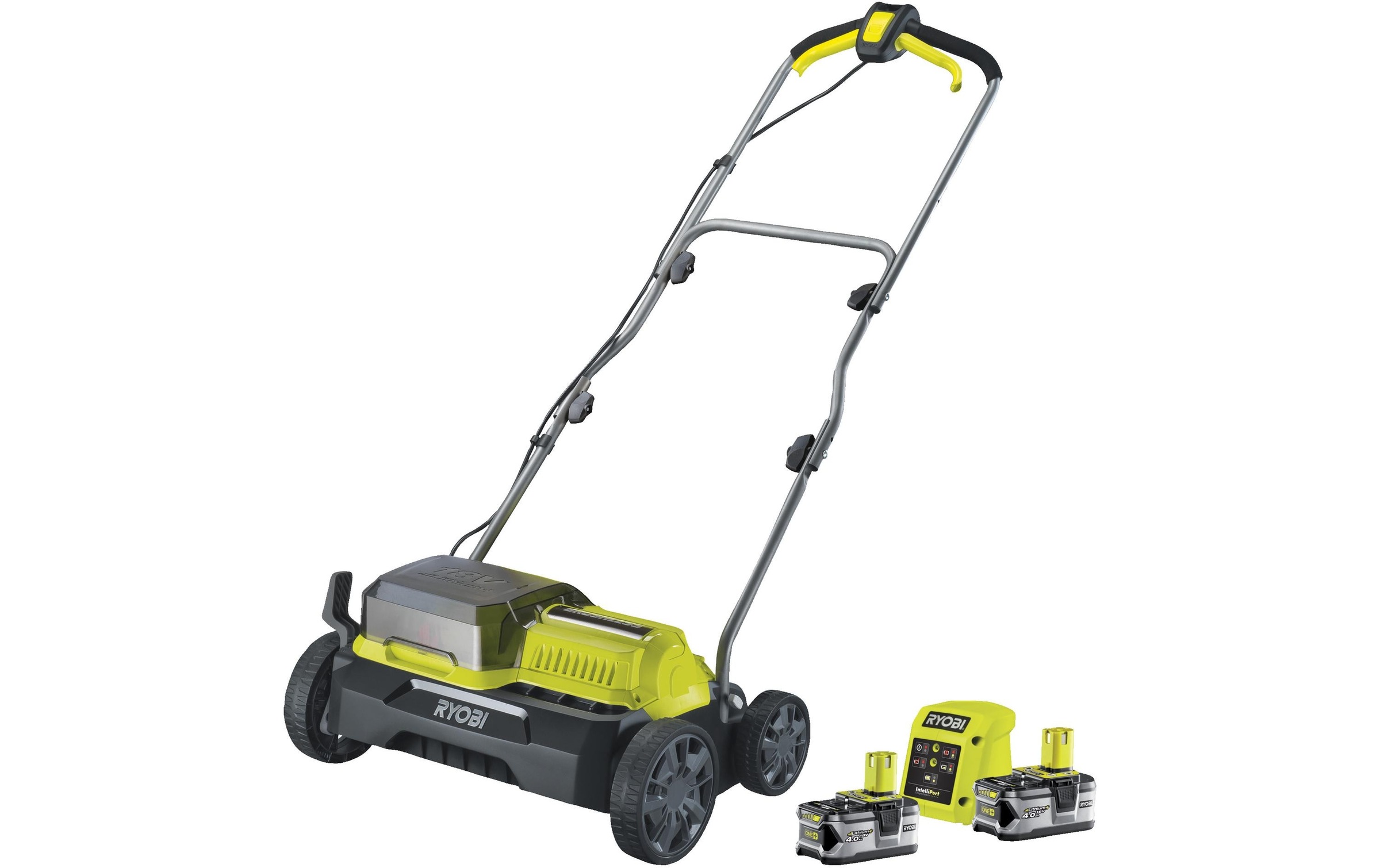 Scarificatore Ryobi 2 X 18v Lithiumplus Fusion Brushless - Diametro 35 Cm - 55l - 2 Batterie 4.0 Ah - 1 Caricatore Veloc