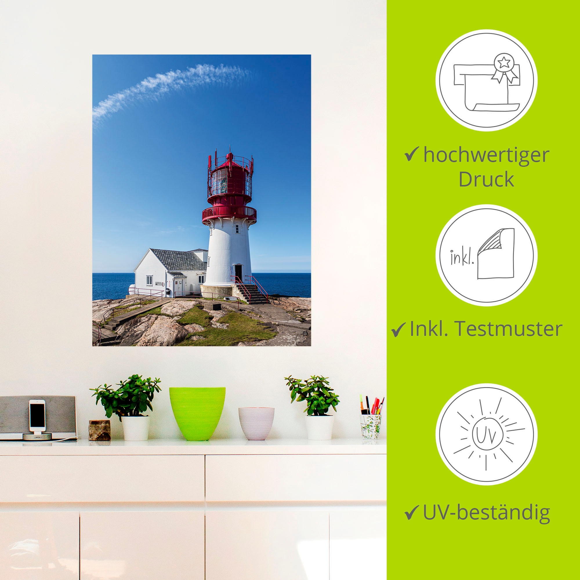 Artland Wandbild »Leuchtturm Lindesnes Fyr in Norwegen«, Gebäude, (1 St.), als Alubild, Leinwandbild, Wandaufkleber oder Poster in versch. Grössen