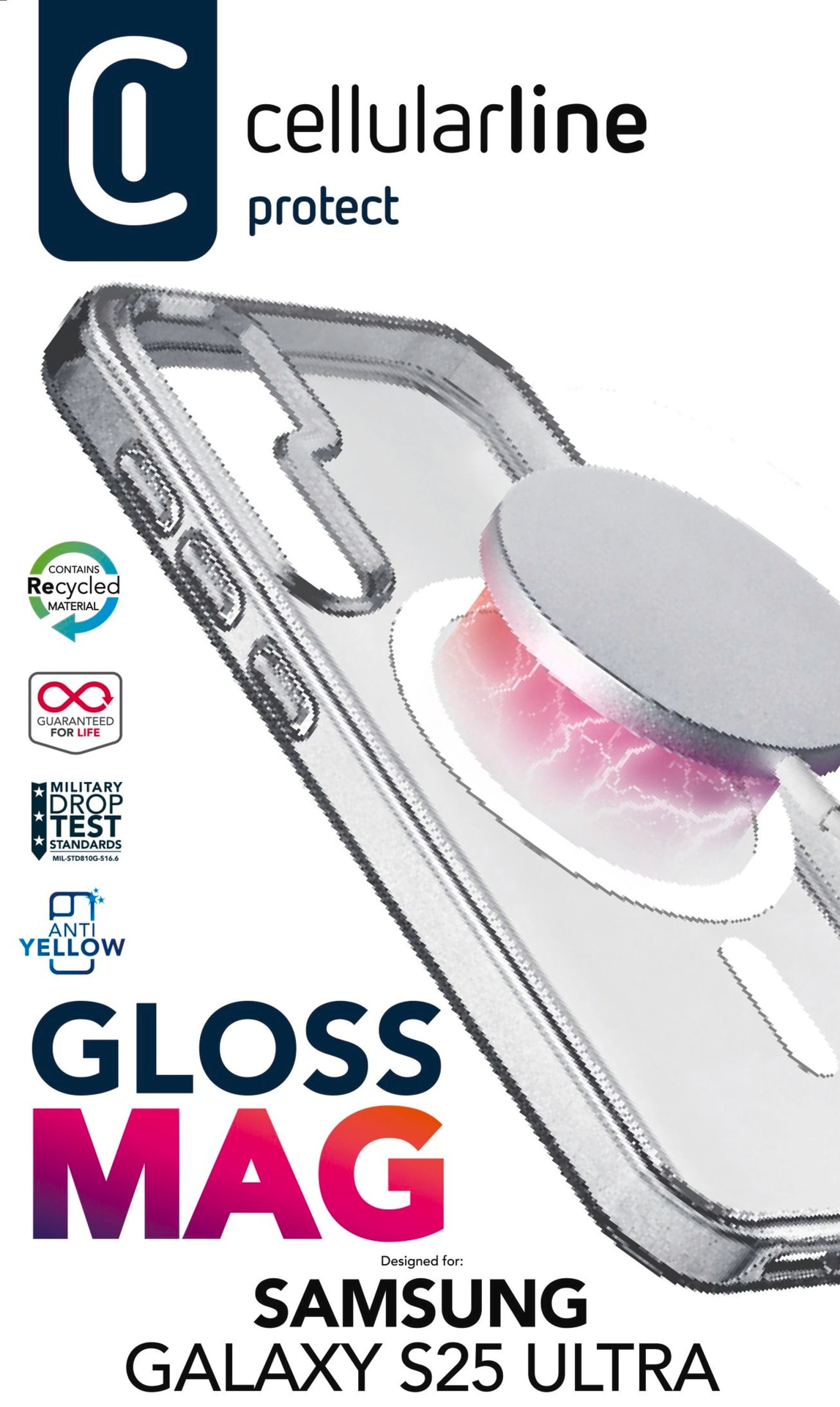 Cellularline Handyhülle »Gloss MagSafe Case MAG für Samsung Galaxy S25 Ultra«, Backcover, Schutzhülle, Handyschutzhülle, Case, Schutzcase, stossfest