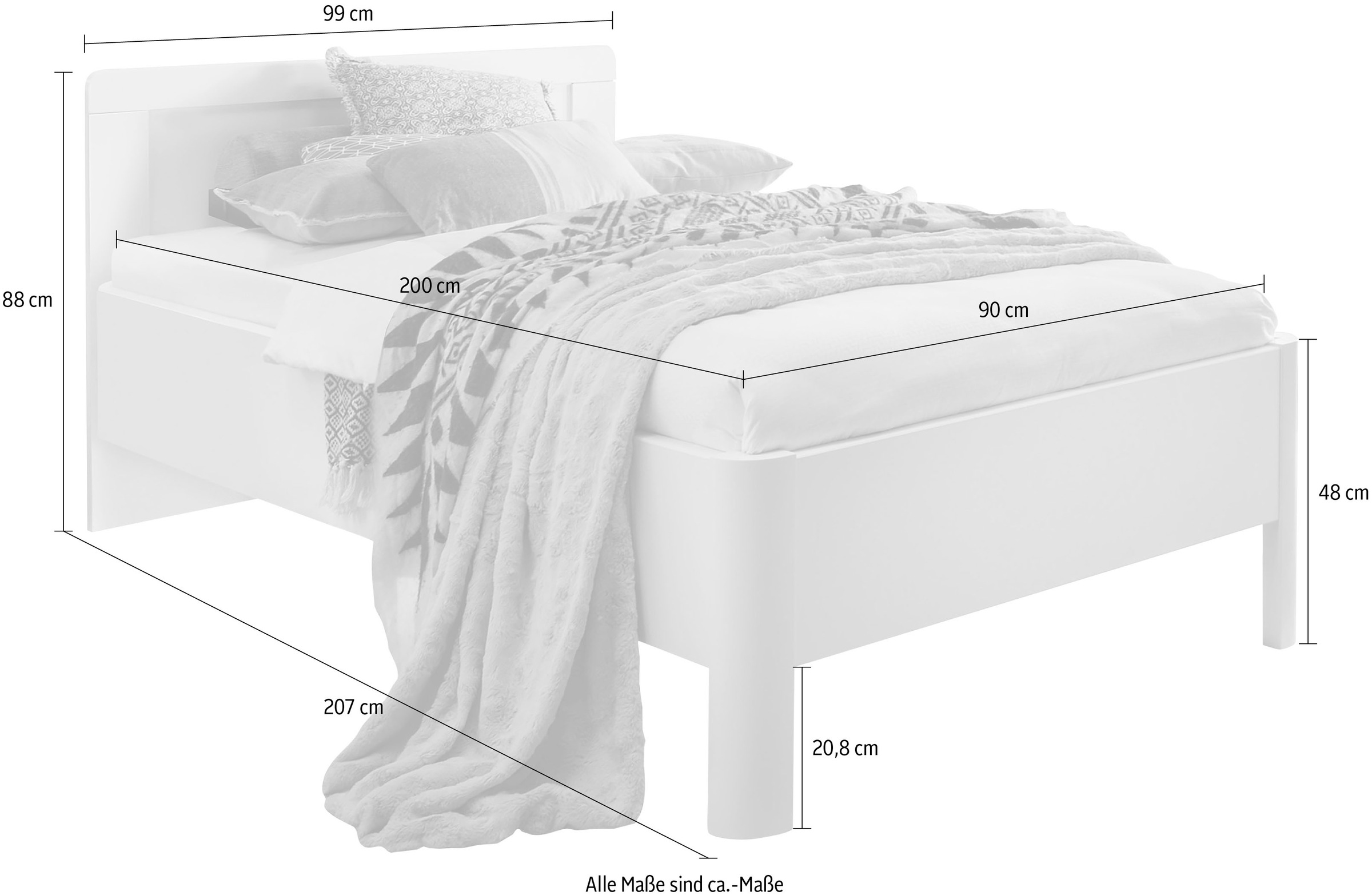 WIEMANN Holzbett »Bern, Bettgestell, Bettrahmen, für Schlafzimmer«, (4-fache Liegehöhenverstellung, MADE IN GERMANY), verschiedene Grössen und Farben, in Komforthöhe