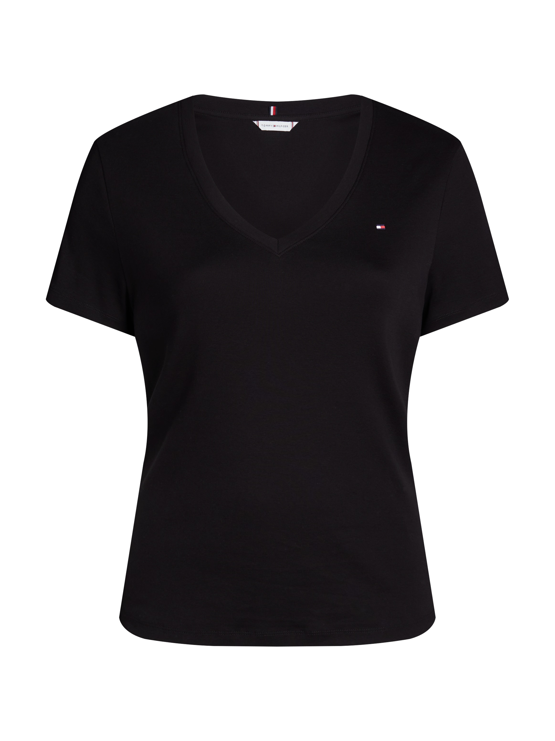 Tommy Hilfiger Curve V-Shirt »CRV SLIM CODY V-NK SS«, in Grossen Grössen, Streifenmuster, V-Ausschnitt, Logostickerei